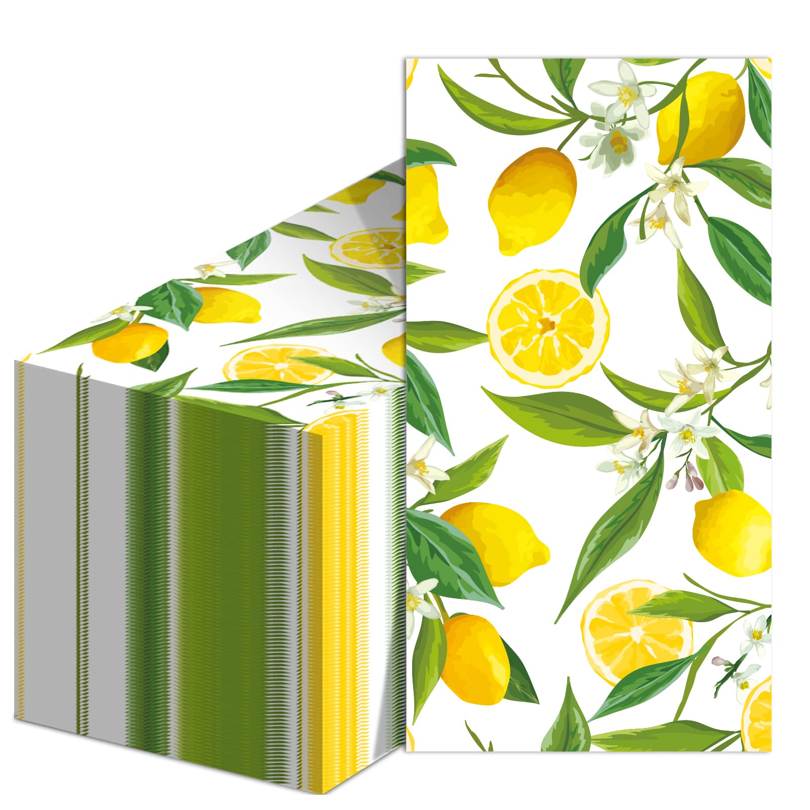 100-Pack Lemon Guest Towels | Citrus Fruit Printed Disposable Paper Napkins for Bathroom, Kitchen, Party | Soft Hand Towels for Weddings, Baby Showers, Holidays & Special Events | Eco-Friendly & Absorbent for Home & Commercial Use