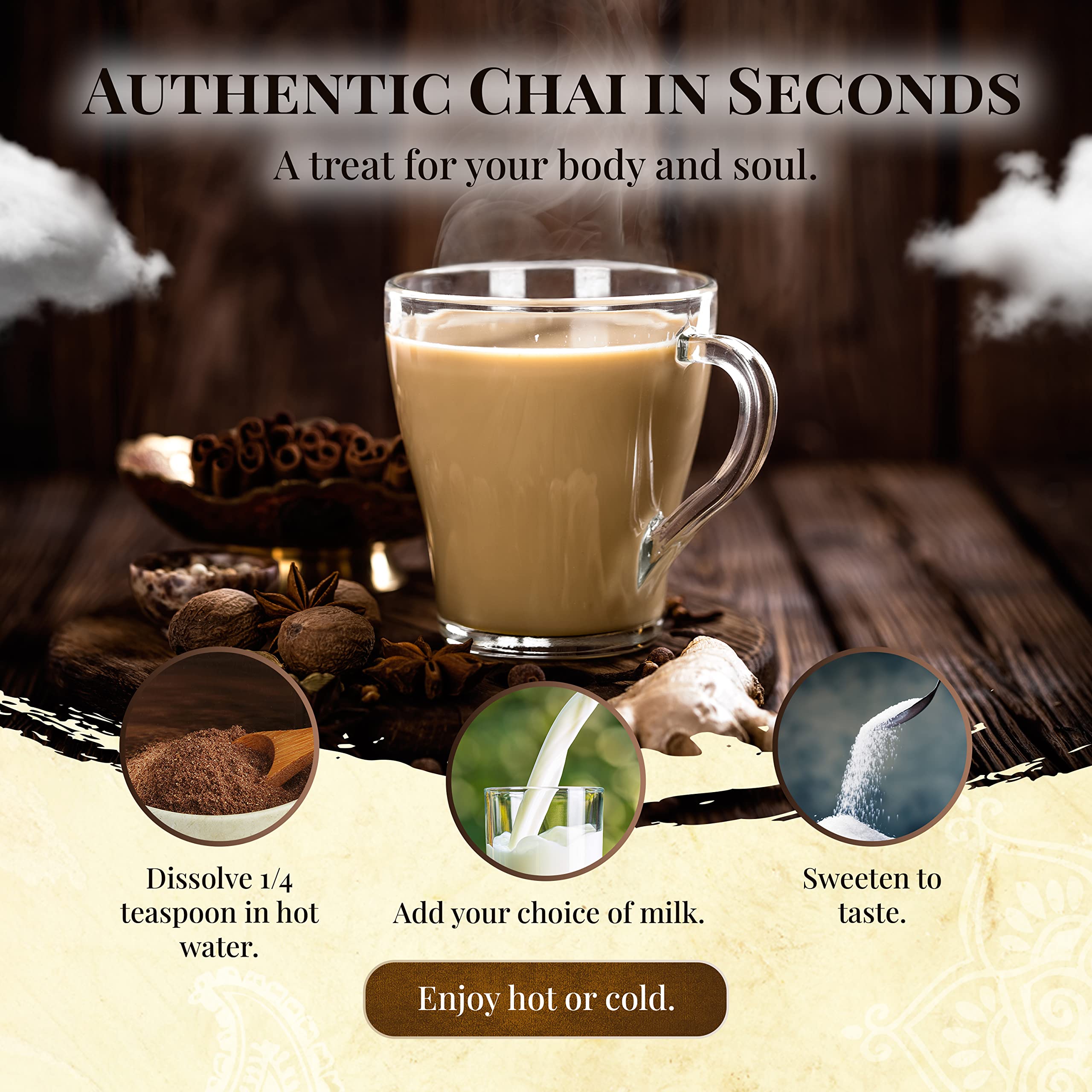 Blue Lotus Chai - Authentic Masala Chai Powder (1lb Bulk Bag) - Organic Spiced Indian Tea Mix - Makes 530 Cups - Instant, No Steeping, Gluten-Free - Perfect for Home, Office & Gifting
