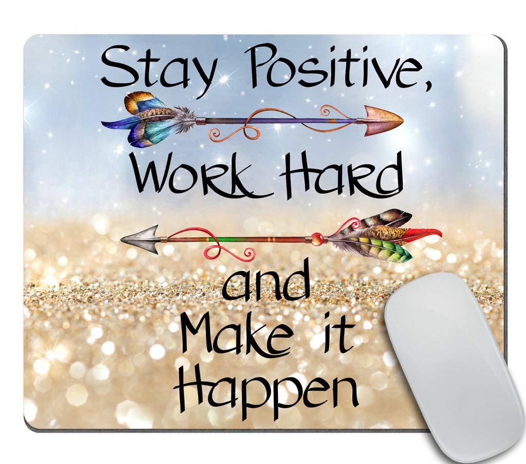Motivational Mouse Pad with Inspirational Quote - Stay Positive Work Hard & Make It Happen | Non-Slip Office Desk Accessory for Computer, Laptop & Gaming Setup