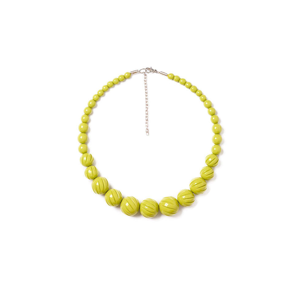 Splendette Chartreuse Heavy Carve Bead Necklace - Vintage Style Statement Jewelry for Women, Perfect for Parties, Weddings & Special Occasions