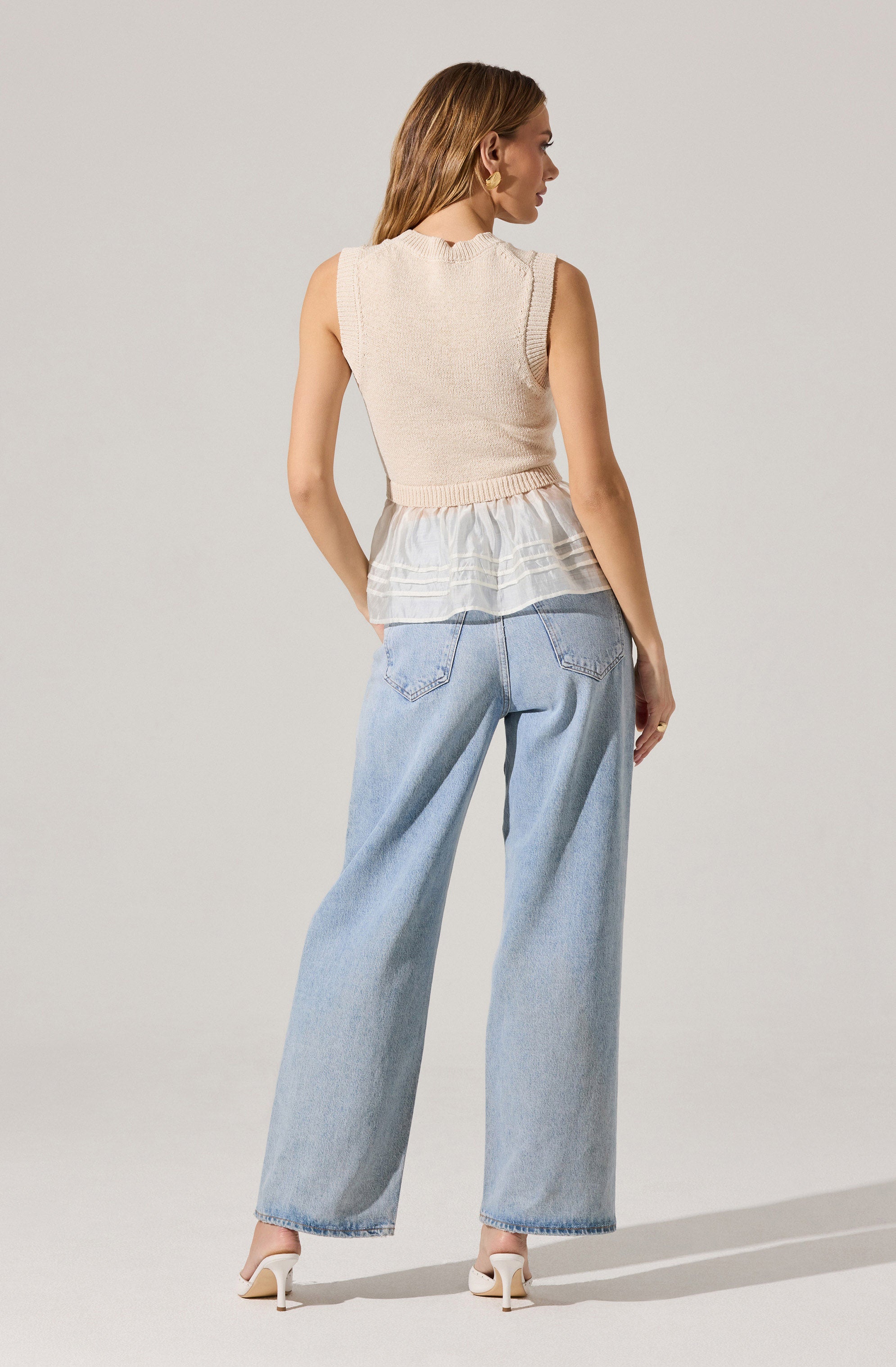 Elegant Sheer Peplum Sweater Vest for Women - Lightweight Knit Layering Top for Office, Date Night & Fall Fashion