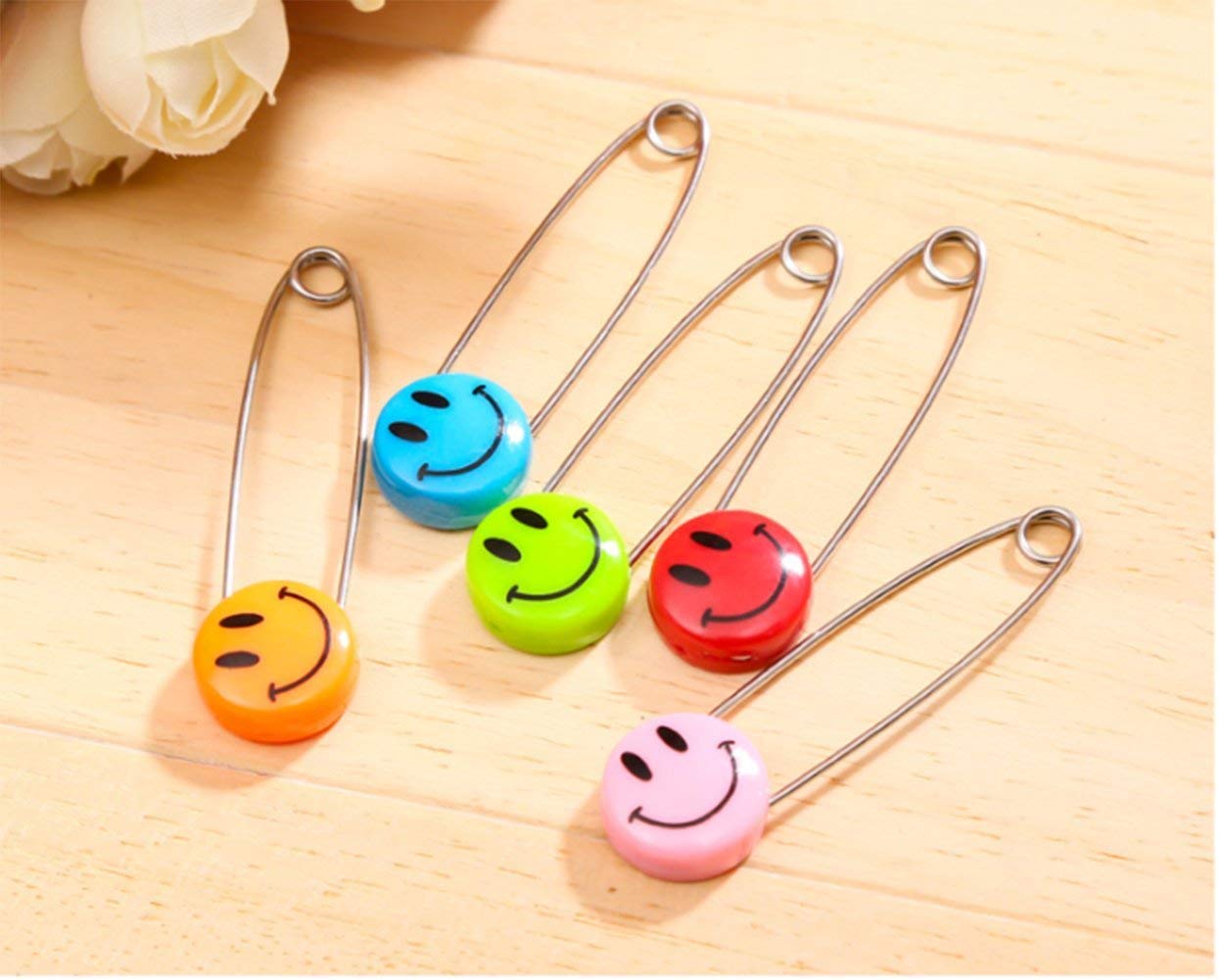 30 Pack Child Proof Safety Pins - Colorful Smile Face Plastic Head Safety Pins for Baby Clothes, Diapers & Fabric Repair - Cute & Secure for Infant Garments, DIY Crafts & Sewing Projects