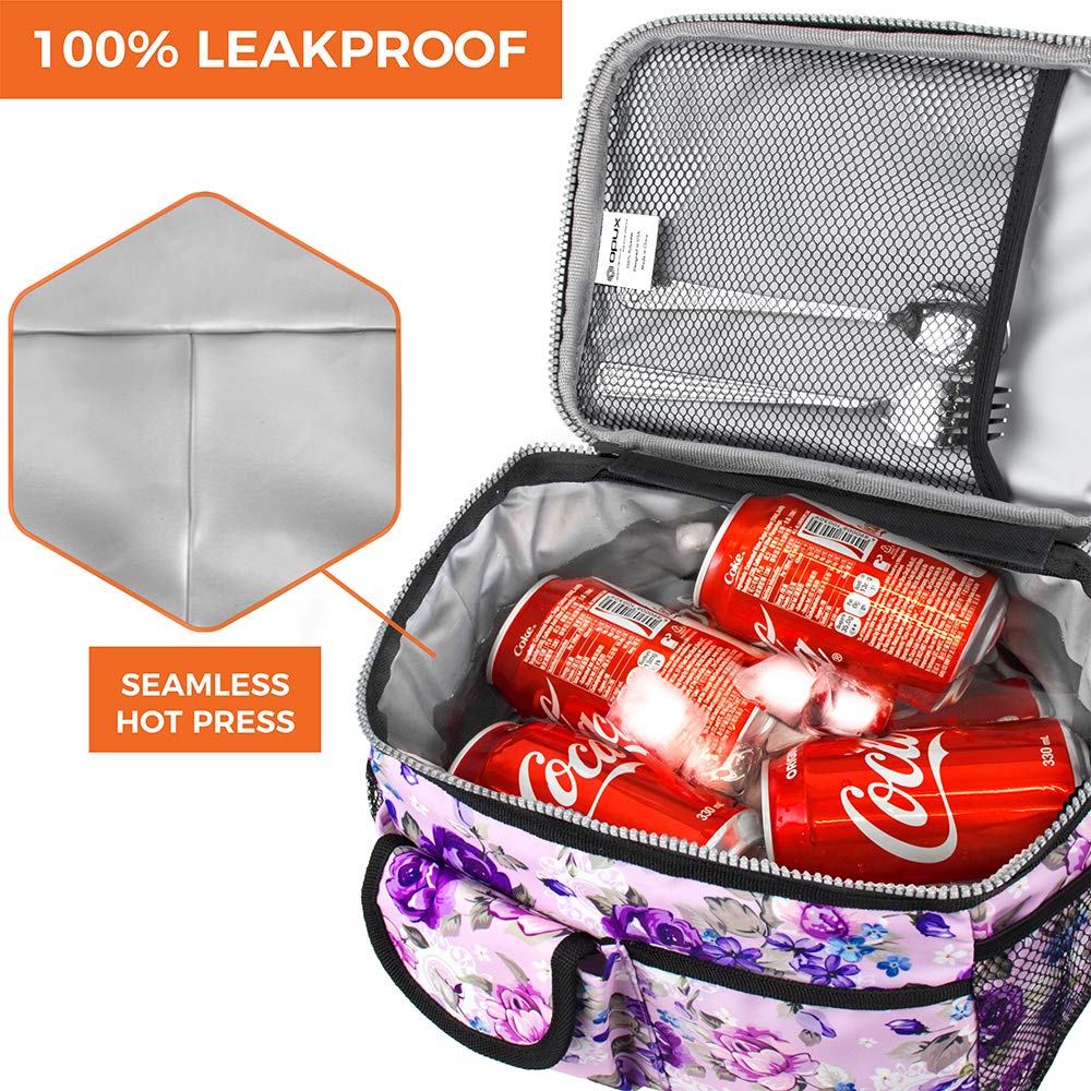 OPUX Insulated Lunch Bag for Men & Women - Leakproof Floral Purple Lunch Box for Work & School - Portable Soft Cooler Bag with Shoulder Strap - 14 Can/8L Capacity - Perfect for Office, Picnics & Outdoor Activities