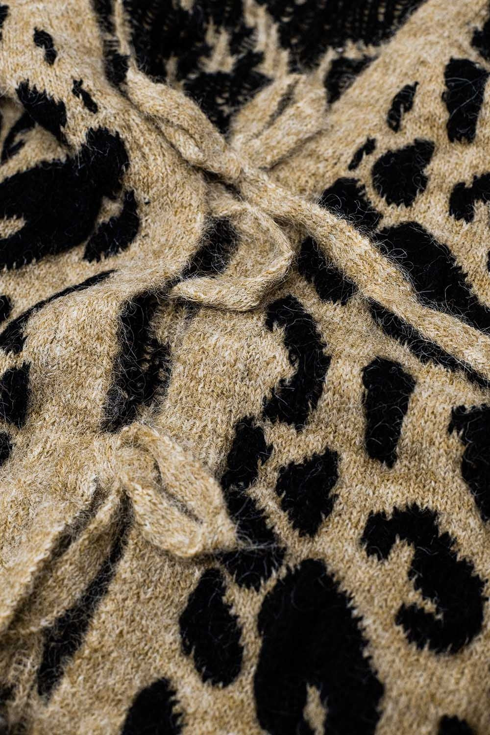 Leopard Print Long Sleeve Cardigan with Knot Detail - Stylish Women's Knit Sweater for Casual Outfits & Fall Layering