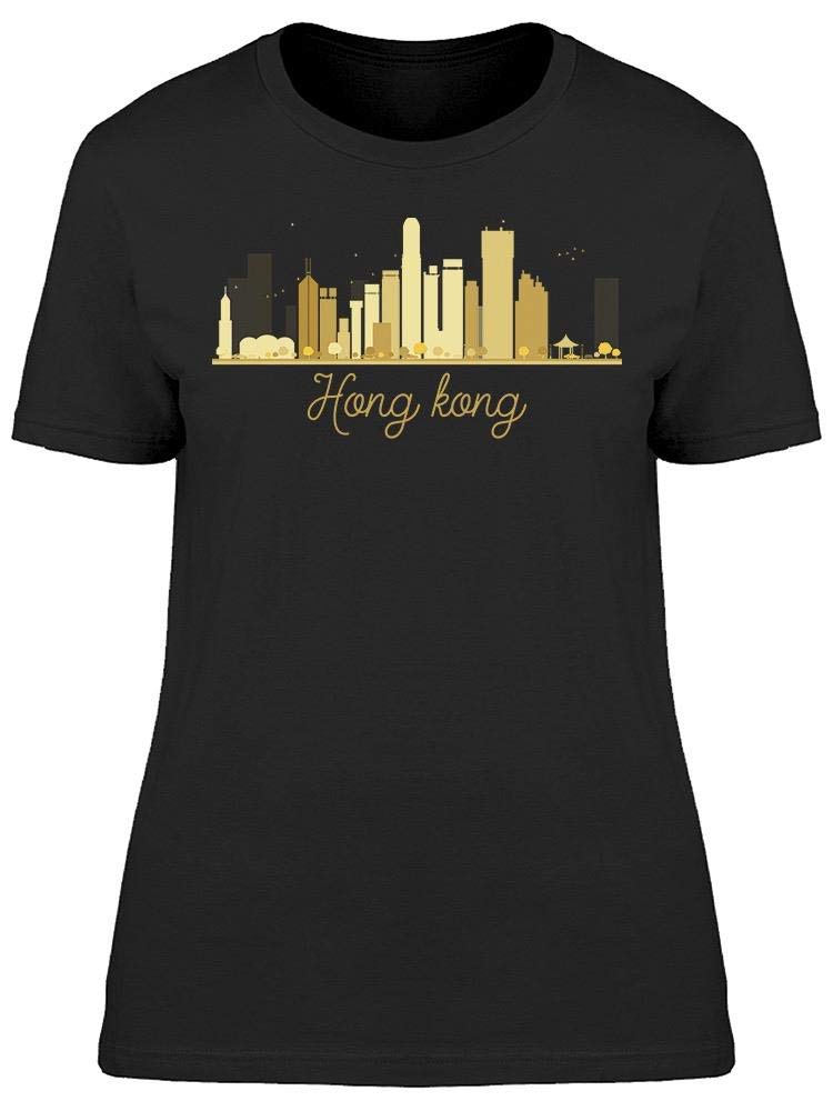 Hong Kong City Skyline Yellow Silhouette T-Shirt for Women - Casual Streetwear & Travel Fashion