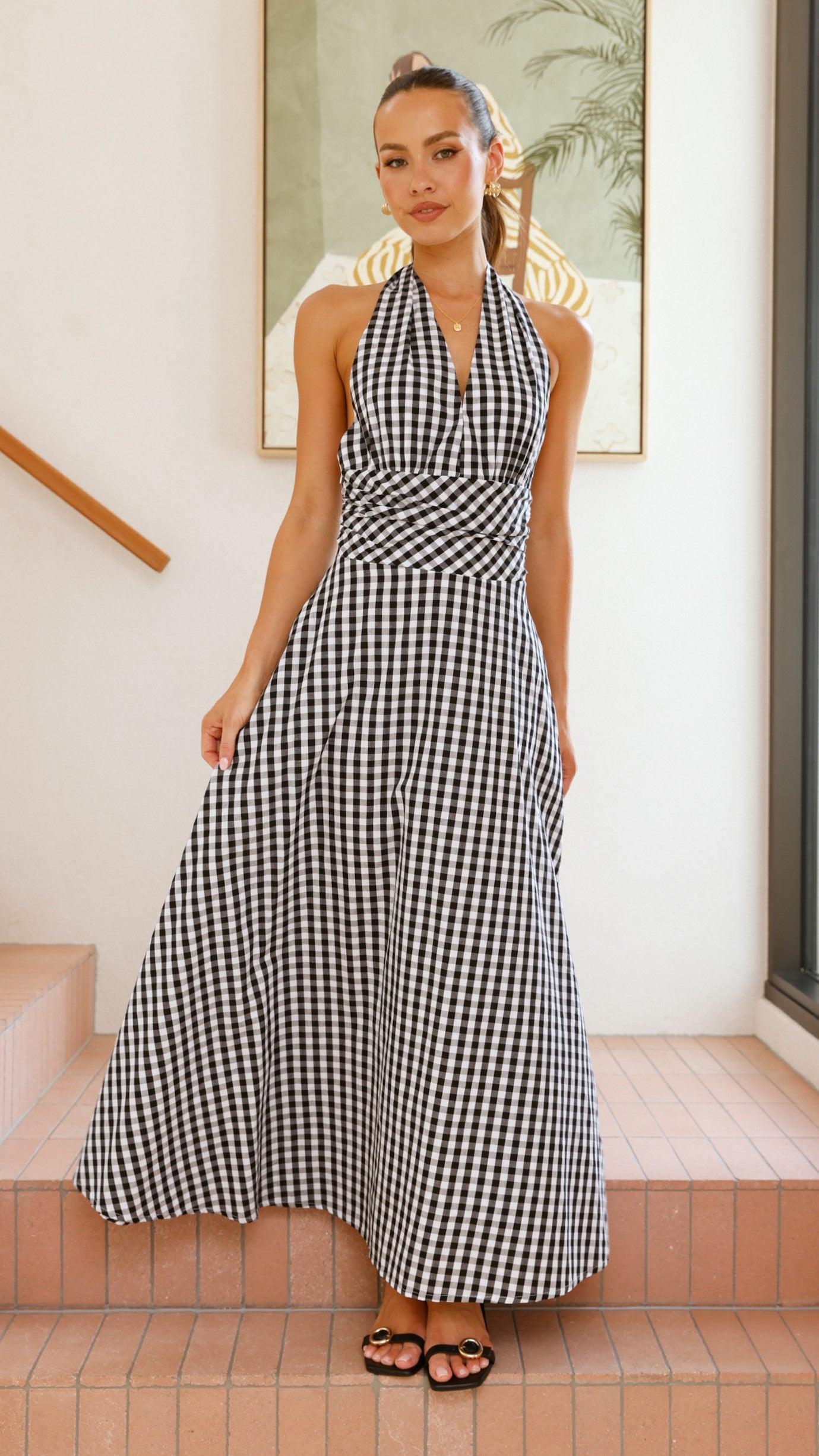 Brydie Halter Maxi Dress - Black Gingham Print Flowy Summer Dress for Women | Beach Cover Up, Vacation Outfit, Boho Chic Fashion
