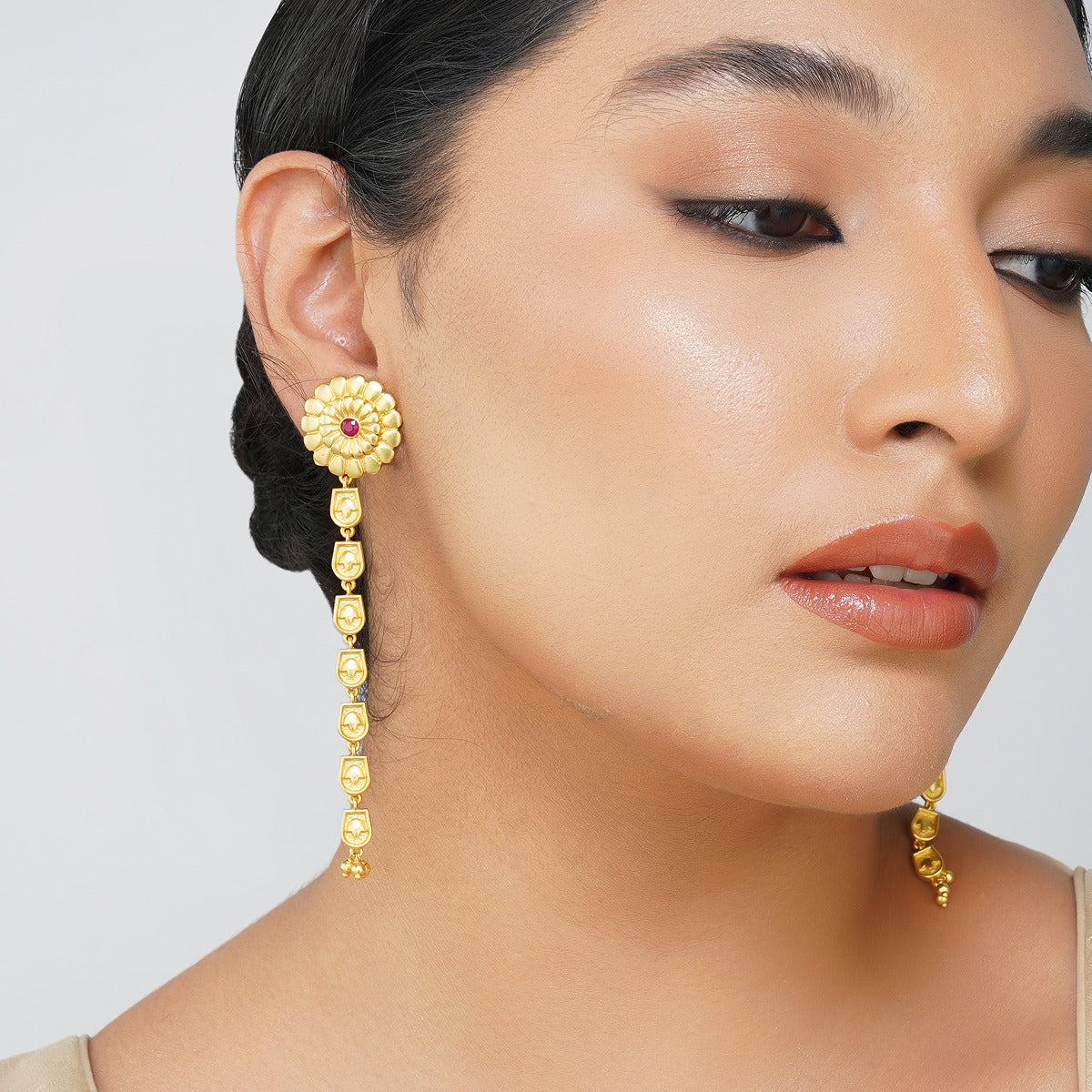 Ancient Blossoms Jewelry Gift Set - Elegant Long Dangle Earrings & Matching Bangle Bracelet for Women | Perfect for Weddings, Anniversaries & Special Occasions