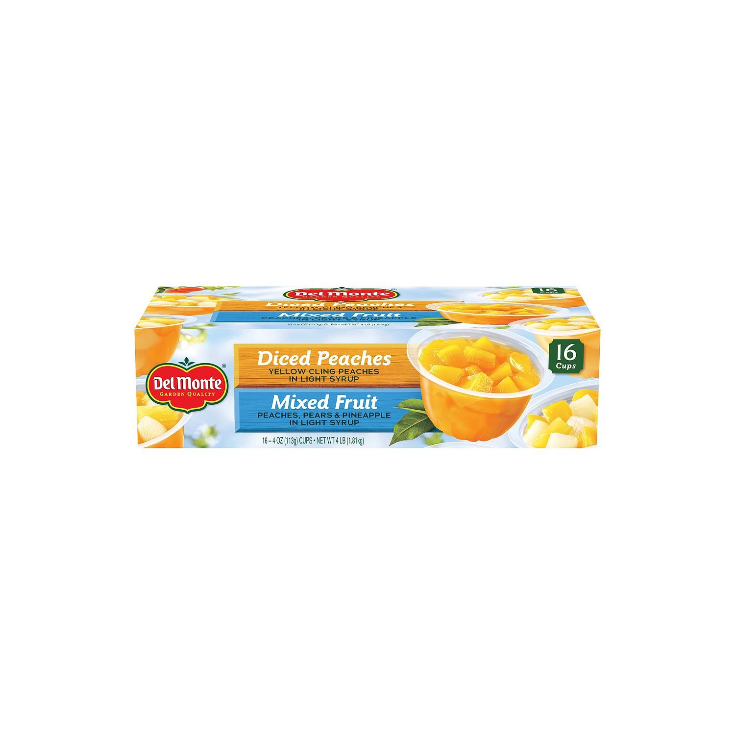 Del Monte Fruit Cups Snacks - Diced Peaches & Mixed Fruit Variety Pack (4 oz. Cups, 16 Count, Pack of 2) | Healthy On-the-Go Snacks for Kids Lunch, Office & Travel