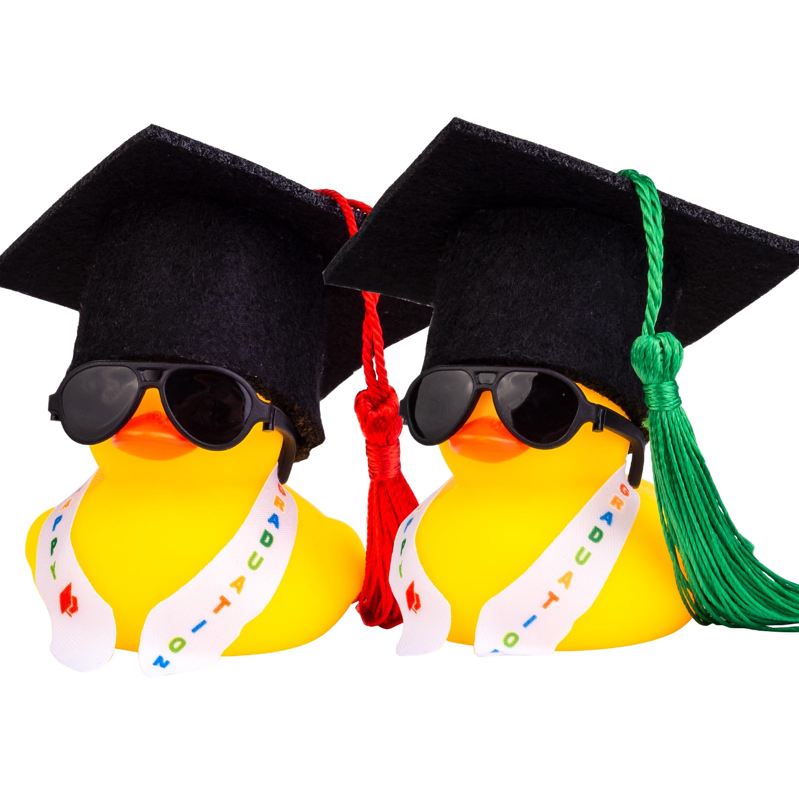 Graduation Rubber Duck Car Decorations 2 Pack - Mini Graduation Hats, Sashes & Glasses - Fun Dashboard Ornaments for Graduation Party, Gift, Celebration & Car Accessories - Perfect for Graduates, Students & Teachers