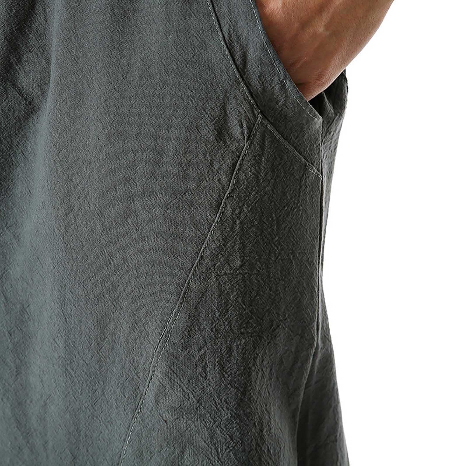 Muscularfit Men's Khaki Casual Pants - Loose Fit Drawstring Elastic Waist Cotton Linen Lounge Work Utility Trousers 2023 | Comfortable Home Wear & Outdoor Activities
