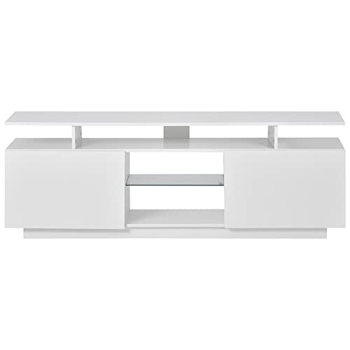 Modern LED TV Stand for 75 Inch TVs - 16 Color Changing Lights, Sturdy Entertainment Center for Living Room & Bedroom - Perfect for Movie Nights & Gaming (White)