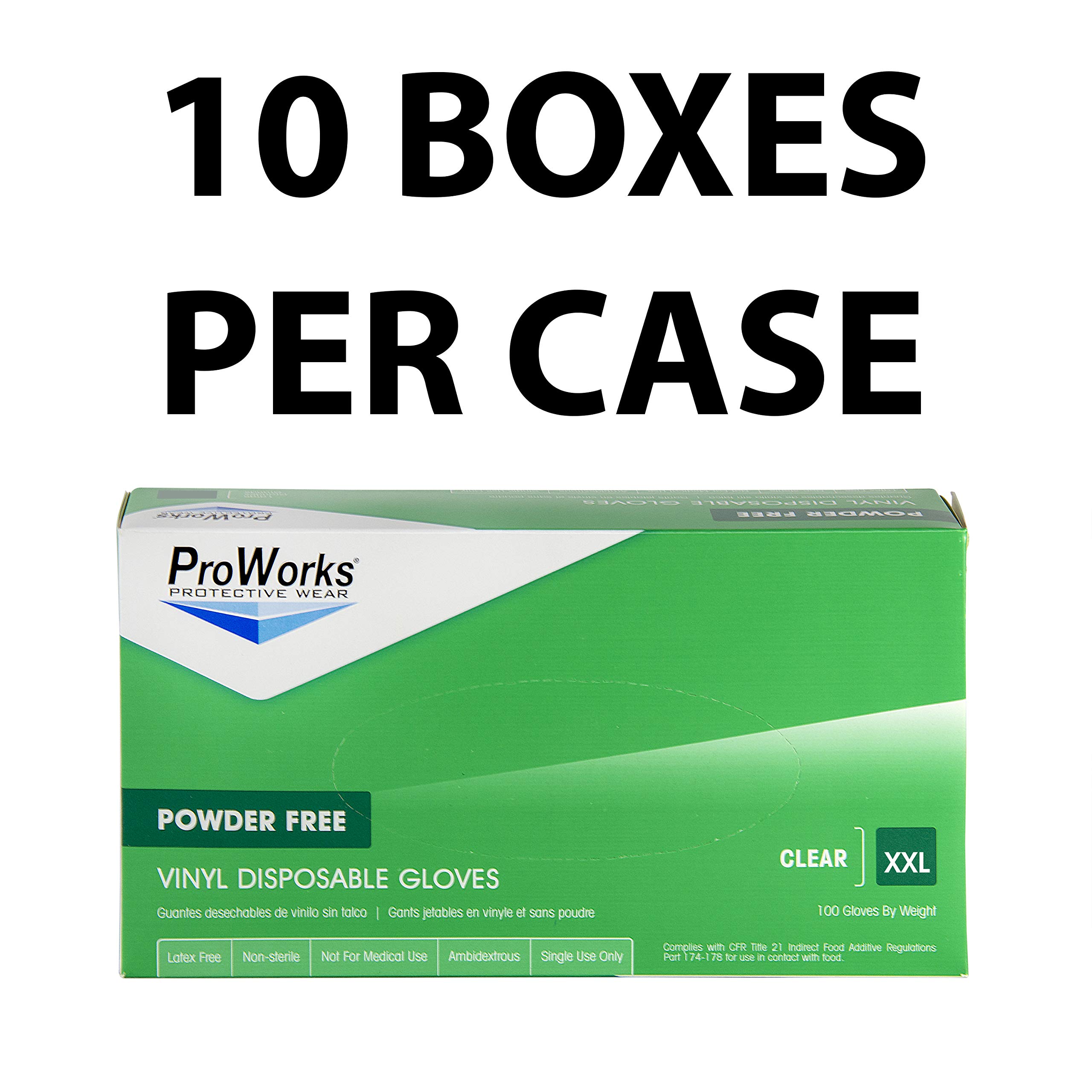 V103FXX Clear XX-Large Industrial Grade Powder-Free Disposable Vinyl Gloves 100-Pack (10 Boxes per Case) - Heavy Duty, Food Safe, Chemical Resistant for Kitchen, Cleaning, Medical & Laboratory Use