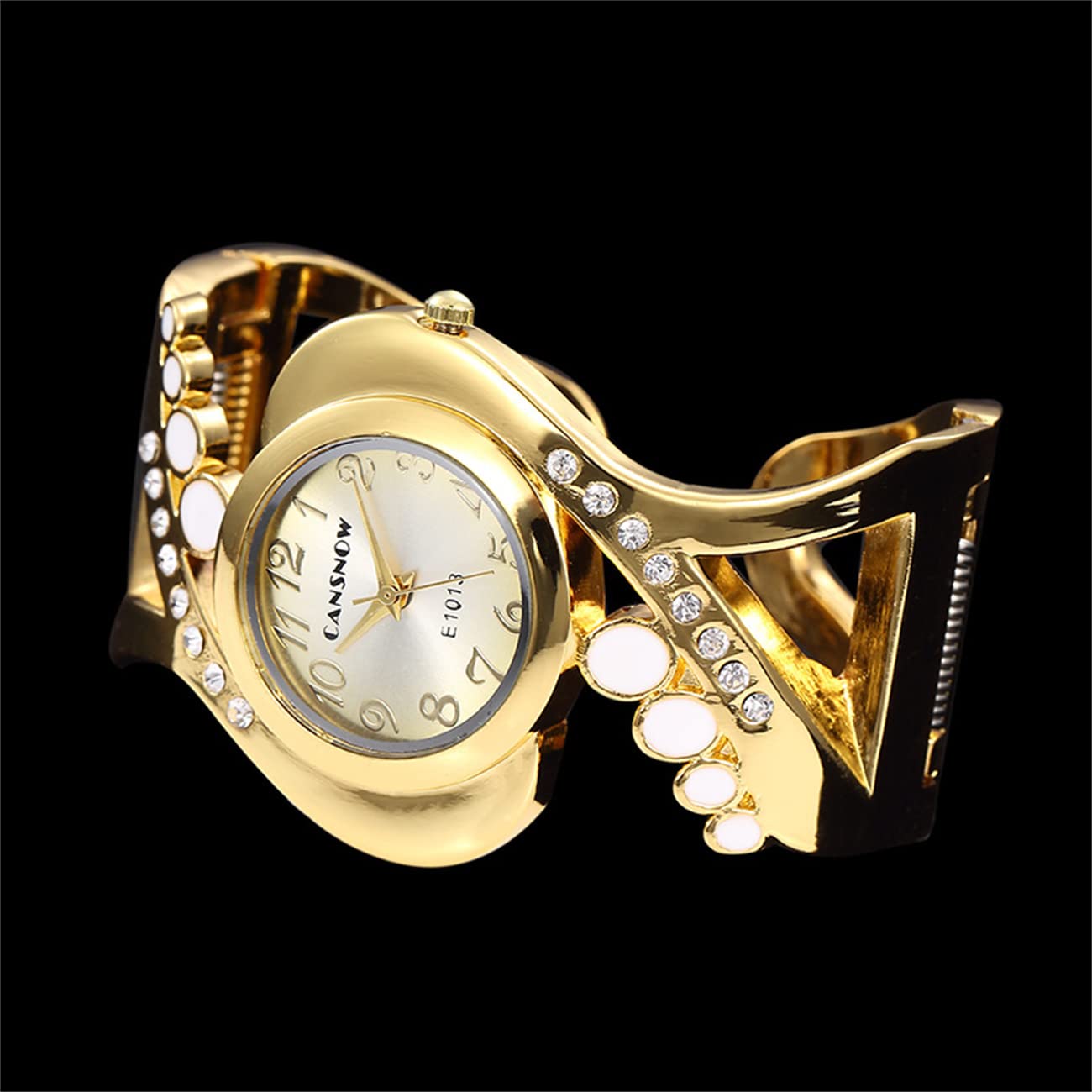 CdyBox Ladies Crystal Cuff Bracelet Watch - Fashion Hollow Analog Quartz Wristwatch for Women - Perfect for Parties, Weddings & Evening Events