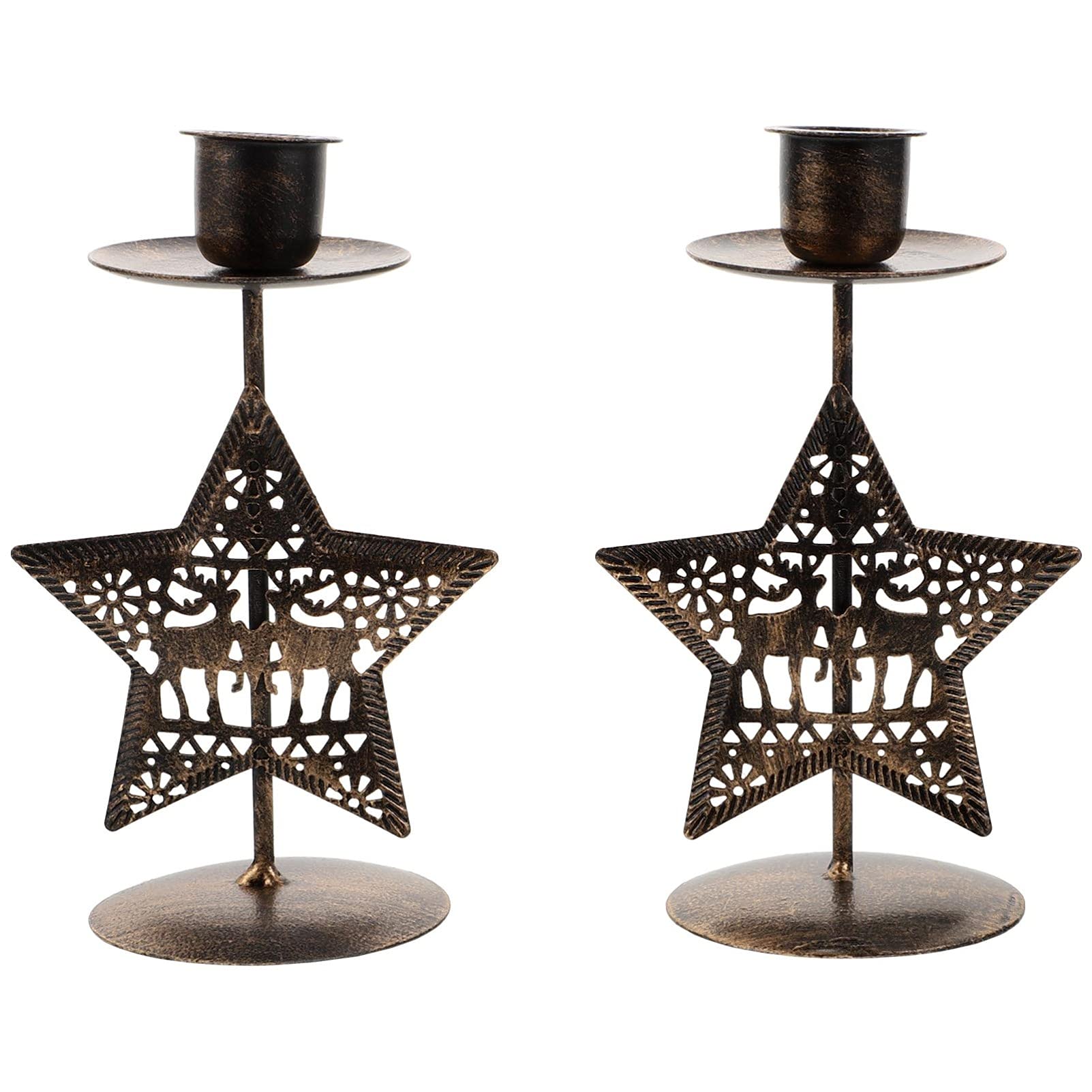Vintage Wrought Iron Candle Holders Set of 2 - Christmas Tealight Holders, Retro Metal Candlesticks for Home Decor - Perfect for Holiday Tablescapes, Fireplace Mantels & Cozy Winter Evenings