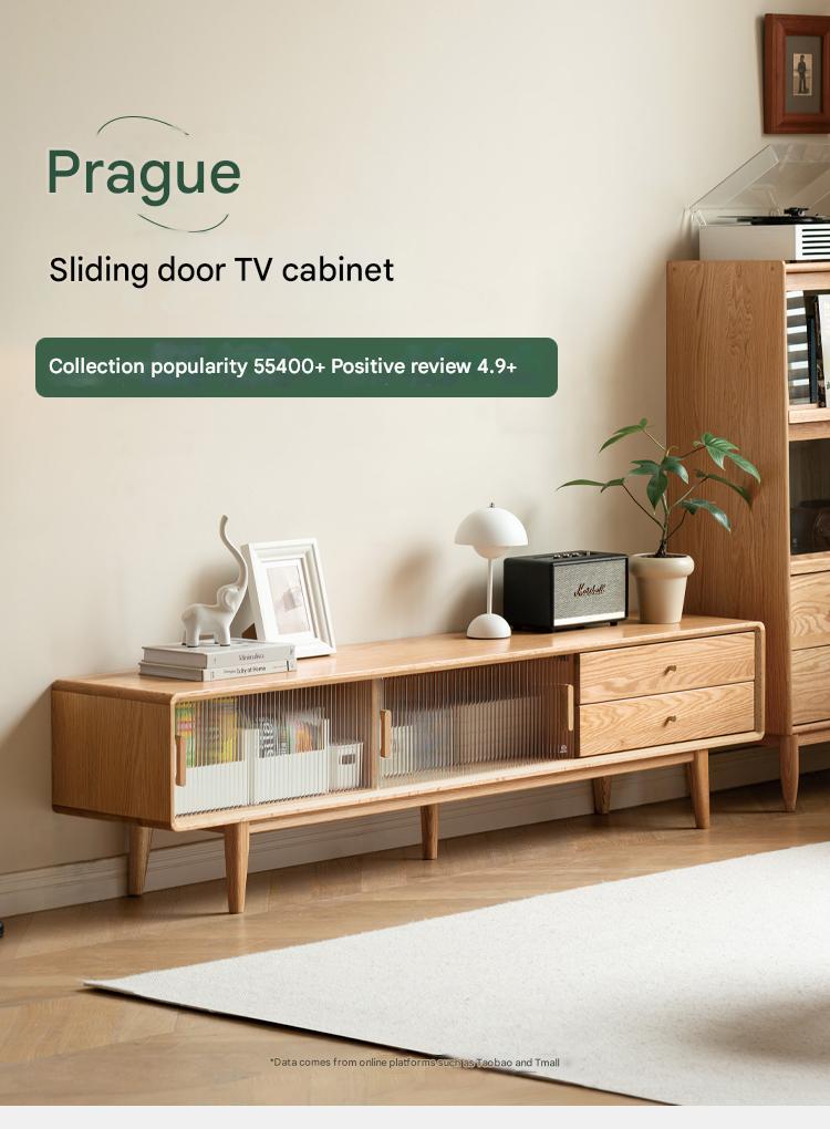 Solid Oak & Beech Wood TV Stand - Modern Entertainment Center for Living Room, Bedroom - Durable & Stylish TV Console with Storage Shelves