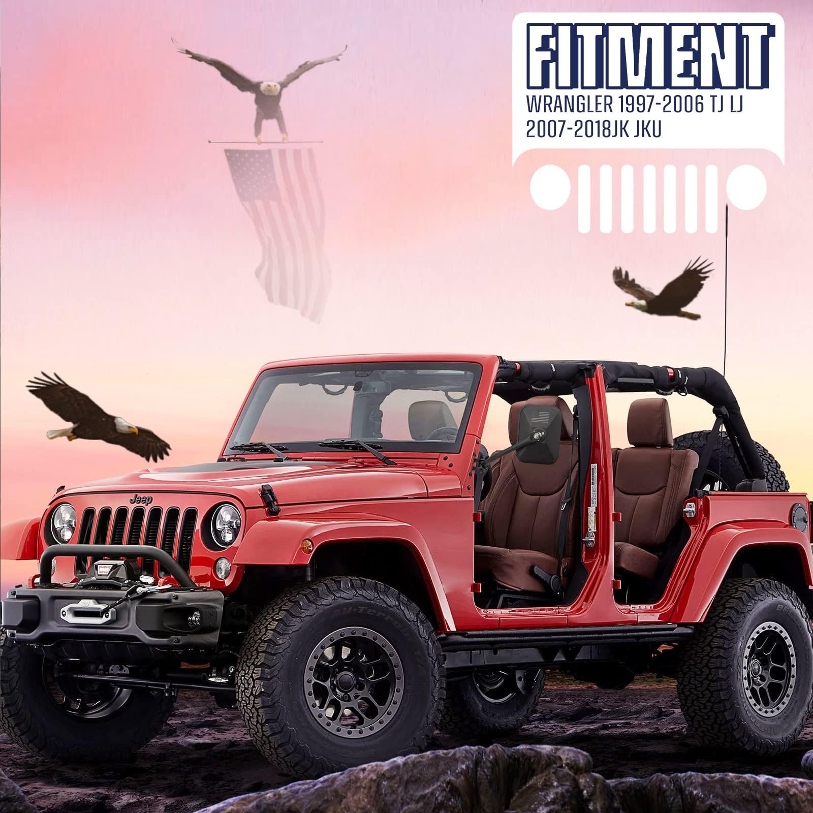 MKING Quick Release Side Mirrors for Jeep Wrangler TJ JK (1996-2017) - Easy Install Door Off Mirror Relocation Kit with Accessories | Off-Road Driving & Trail Adventures