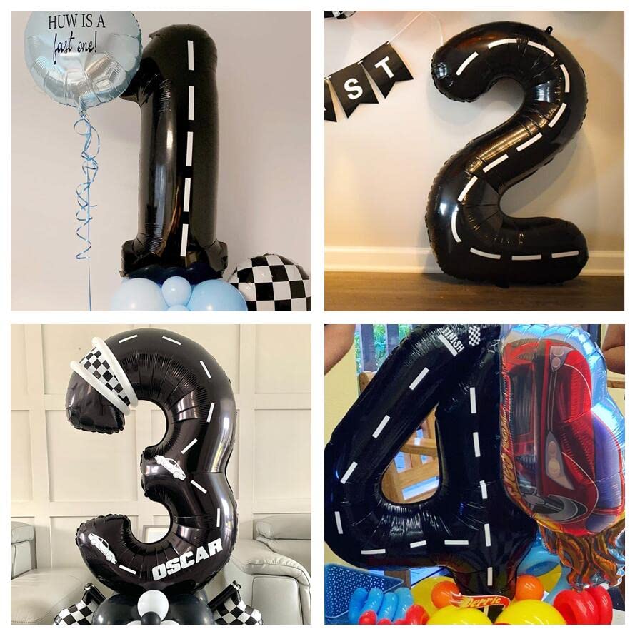 40 Inch Racing Car Number 4 Balloons - Large Black Fast Balloon for Race Track Theme Birthday Party Decorations | Perfect for NASCAR, Motorsports, and Car-Themed Celebrations