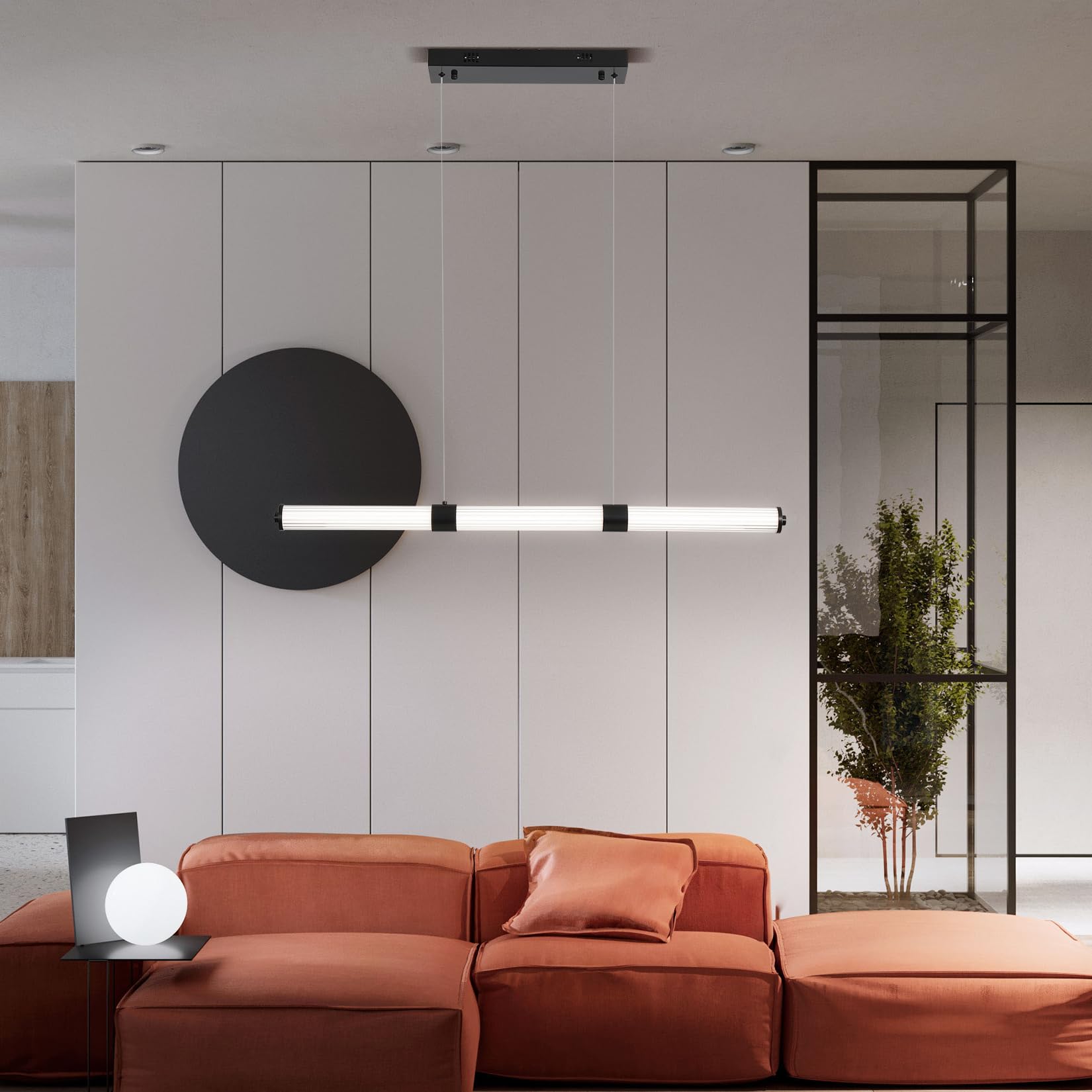 Modern Black LED Pendant Light - Adjustable Linear Hanging Light Fixture for Kitchen, Dining Room, Bedroom & Living Room | Easy Installation, Energy Efficient Lighting for Home & Office Decor