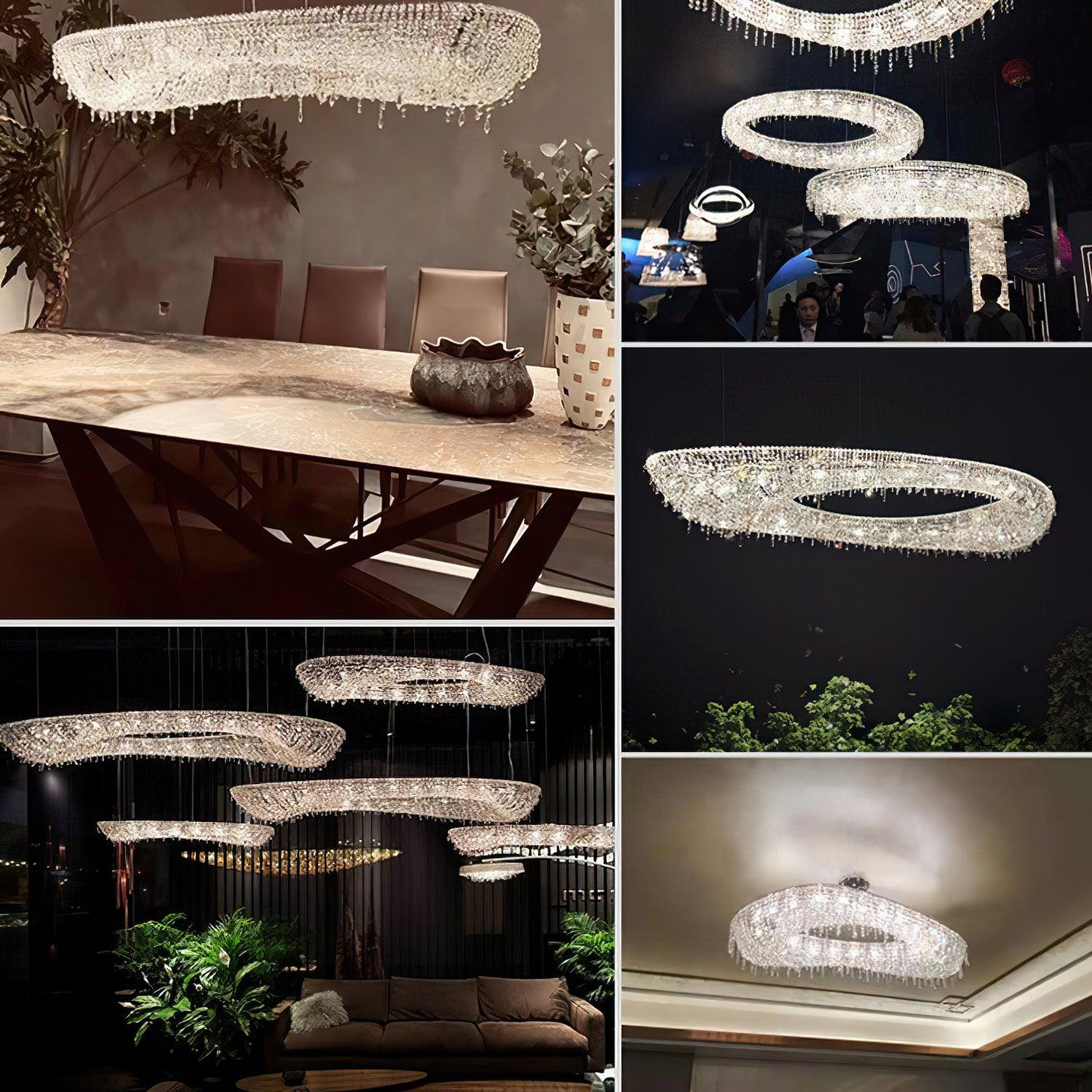 Modern Round Crystal Chandelier - Elegant Ceiling Light Fixture for Dining Room, Living Room & Bedroom | Dimmable LED Lighting for Home Decor & Wedding Events