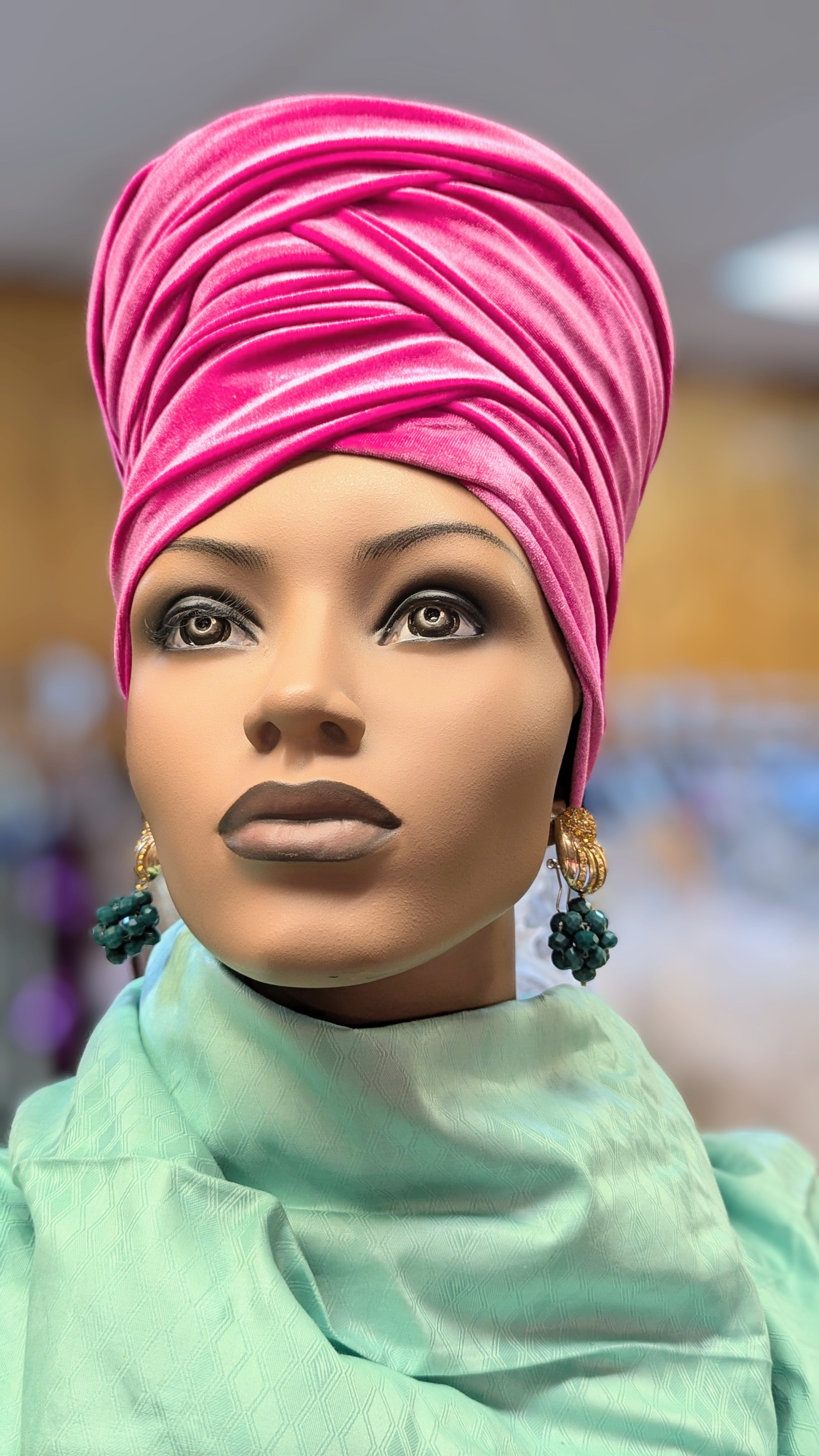 Kaliyah Fuchsia Pink Velour African Hat Head Wrap DPVHHWP3 – Stylish & Comfortable Headwear for Women, Perfect for Church, Weddings, and Cultural Events