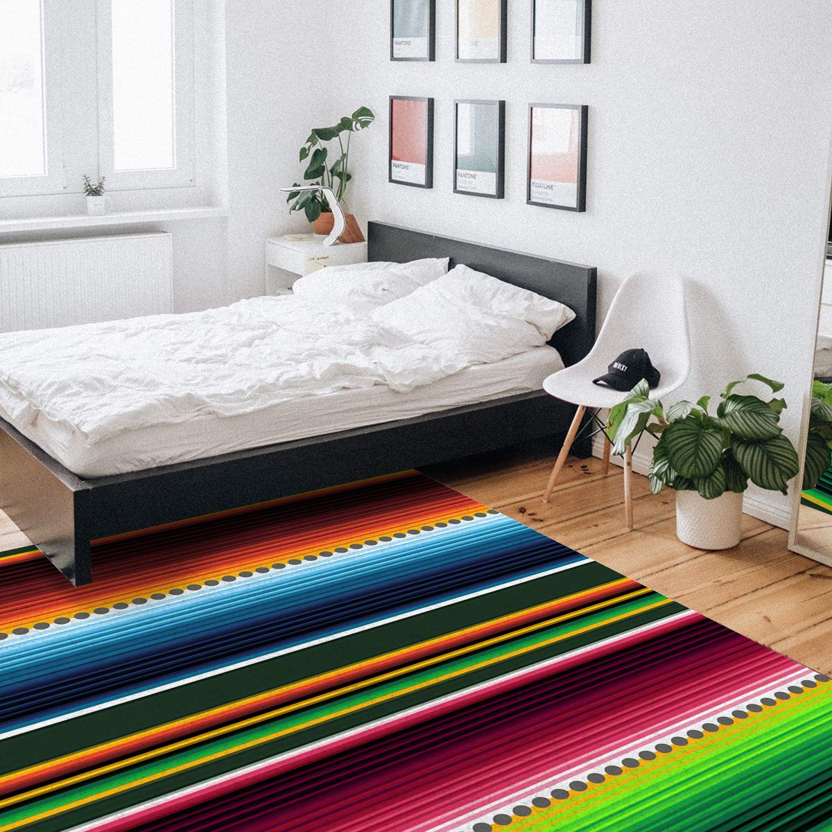 Mexican Serape Area Rug 4' x 6' - Non-Slip Indoor Outdoor Rug with Colorful Stripes, Easy to Clean & Durable - Perfect for Living Room, Bedroom, Patio, Deck, Picnic, Camping & Beach Outings
