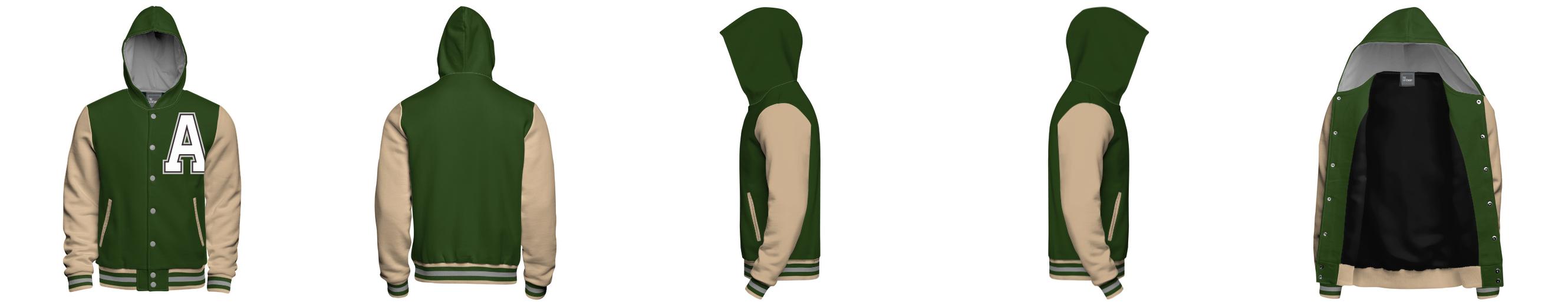 Men's Hooded Cotton Fleece Varsity Jacket with Black Satin Lining - Warm Casual Outerwear for College, Streetwear & Winter Fashion