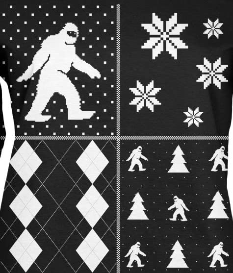 Festive Sasquatch Ugly Christmas Sweater - Women's Long Sleeve Black T-Shirt for Holiday Parties & Family Gatherings