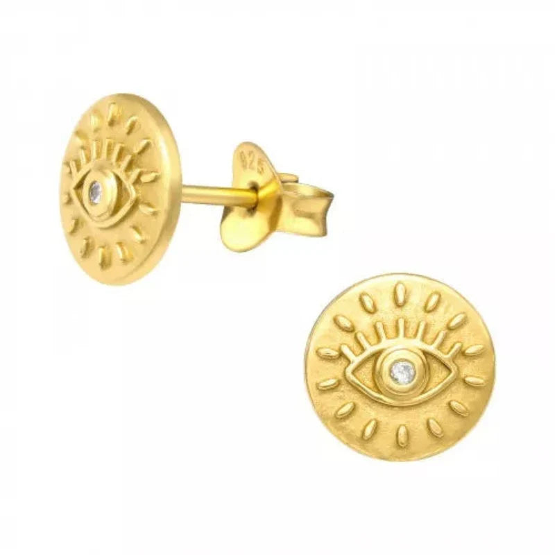 Evil Eye Stud Earrings for Women - 14K Gold Plated Cubic Zirconia Studs - Protection Jewelry for Everyday Wear, Gift Giving & Spiritual Healing