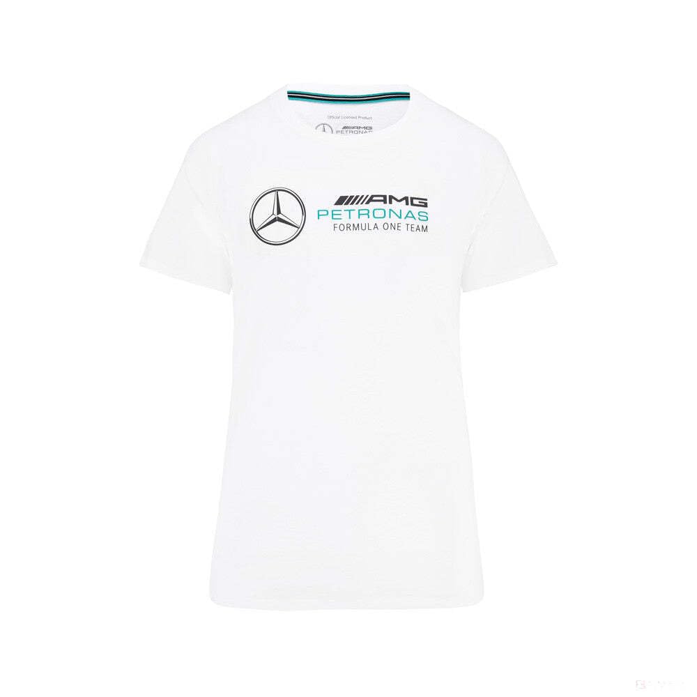 Official Mercedes AMG Petronas F1 Team Women's Large Logo T-Shirt - White - Size S | Formula 1 Racing Merchandise & Fan Apparel for Women