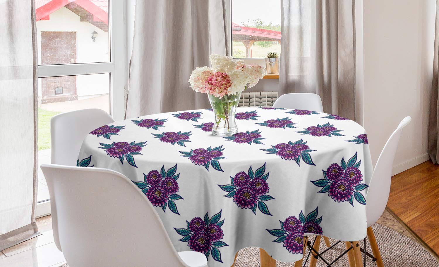 Ambesonne Vintage Floral Round Tablecloth - 60 Inch Hand-Painted Botanical Leaves Design for Dining Room & Kitchen Decor | Perfect for Parties, Weddings, and Home Decoration | Multicolor