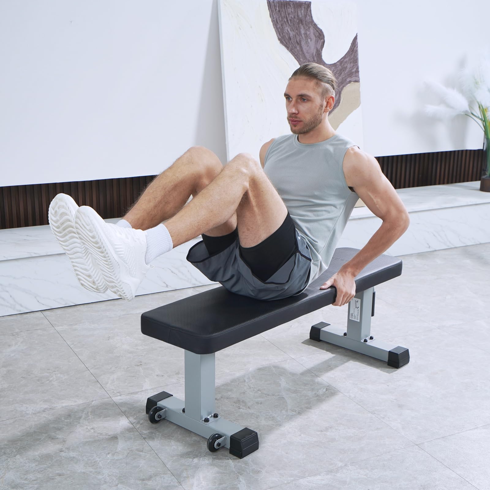 Heavy Duty Flat Weight Bench for Home Gym - 1000LBS Capacity, Upgraded Breathable Leathaire Material - Perfect for Weight Training, Strength Exercises & Bodybuilding Workouts (Grey) | Ideal for Home Fitness, Garage Gym & Personal Training Sessions