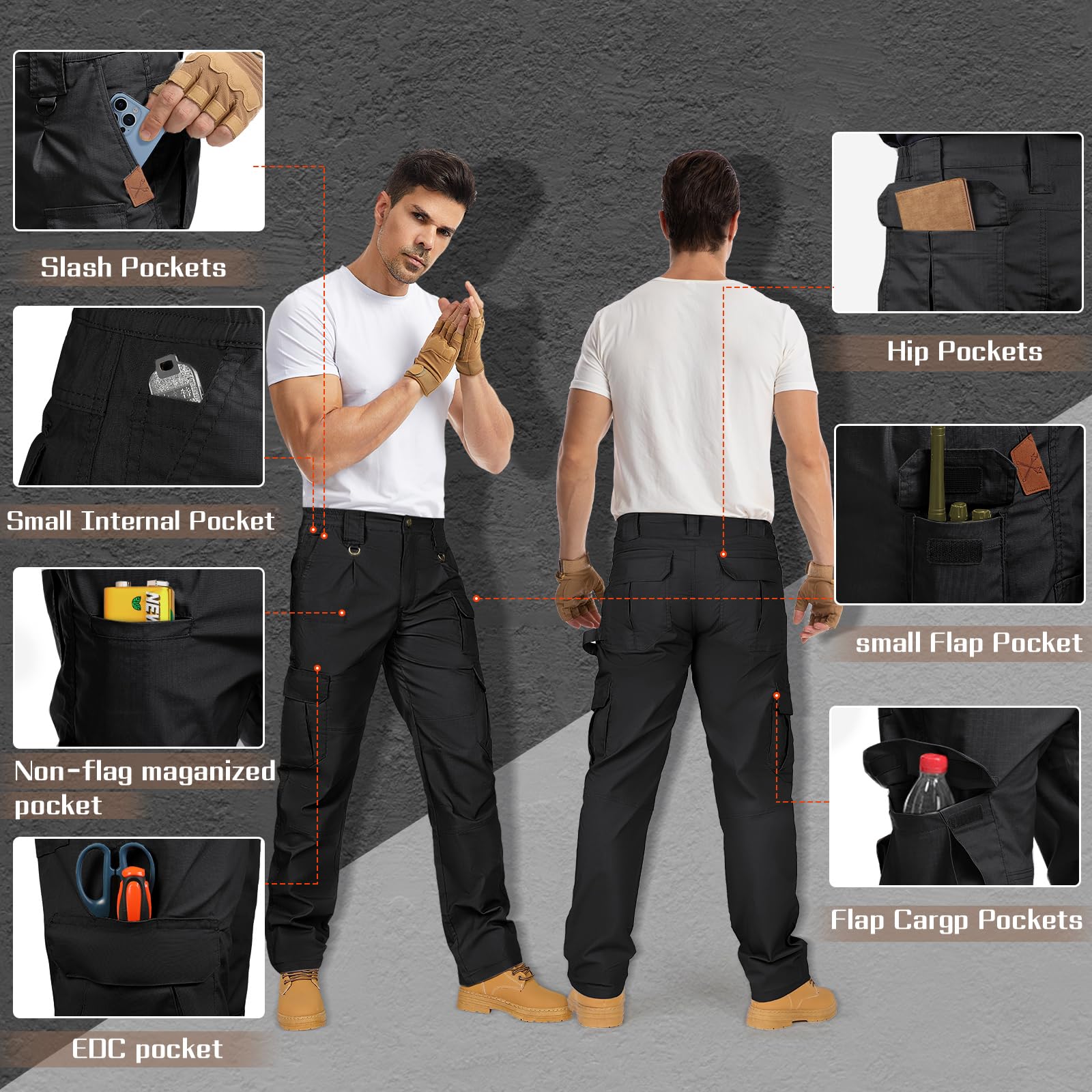 IGOLUMON Men's Tactical Pants - Stretch Ripstop Cargo Pants for Outdoor Work & Hiking | Lightweight, Breathable, Durable | Perfect for EDC, Camping & Adventure Activities