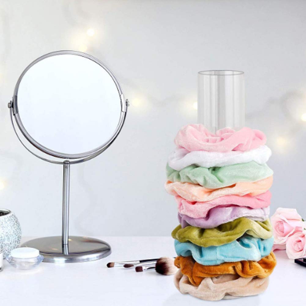 1 Piece Clear Acrylic Scrunchie Holder Stand - Jewelry Organizer for Hair Ties, Bracelets & Watches - Small Vertical Display Tower Rack - Perfect for Bedroom Vanity, Bathroom & Closet Organization
