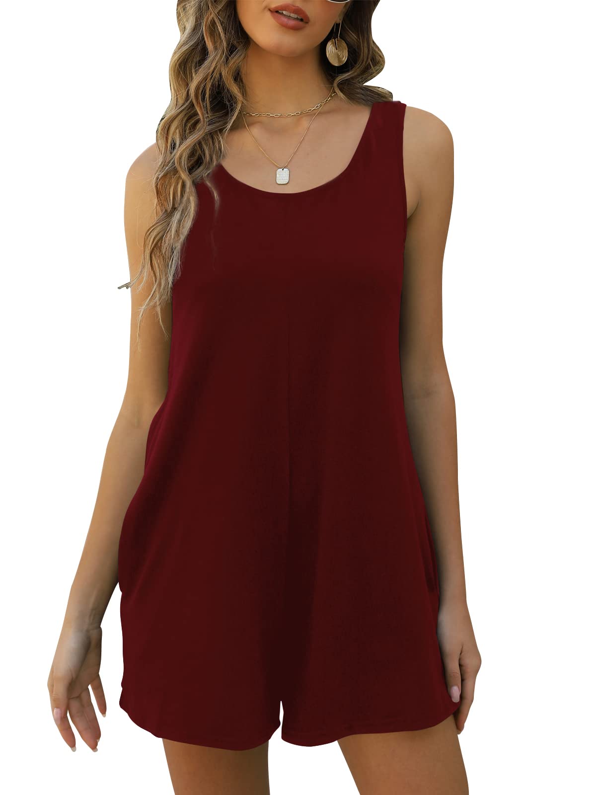 Women's Summer Casual Loose Tank Romper - Sleeveless Crewneck Jumpsuit Shorts with Pockets | Comfortable Outfit for Beach, Vacation & Outdoor Activities 2025