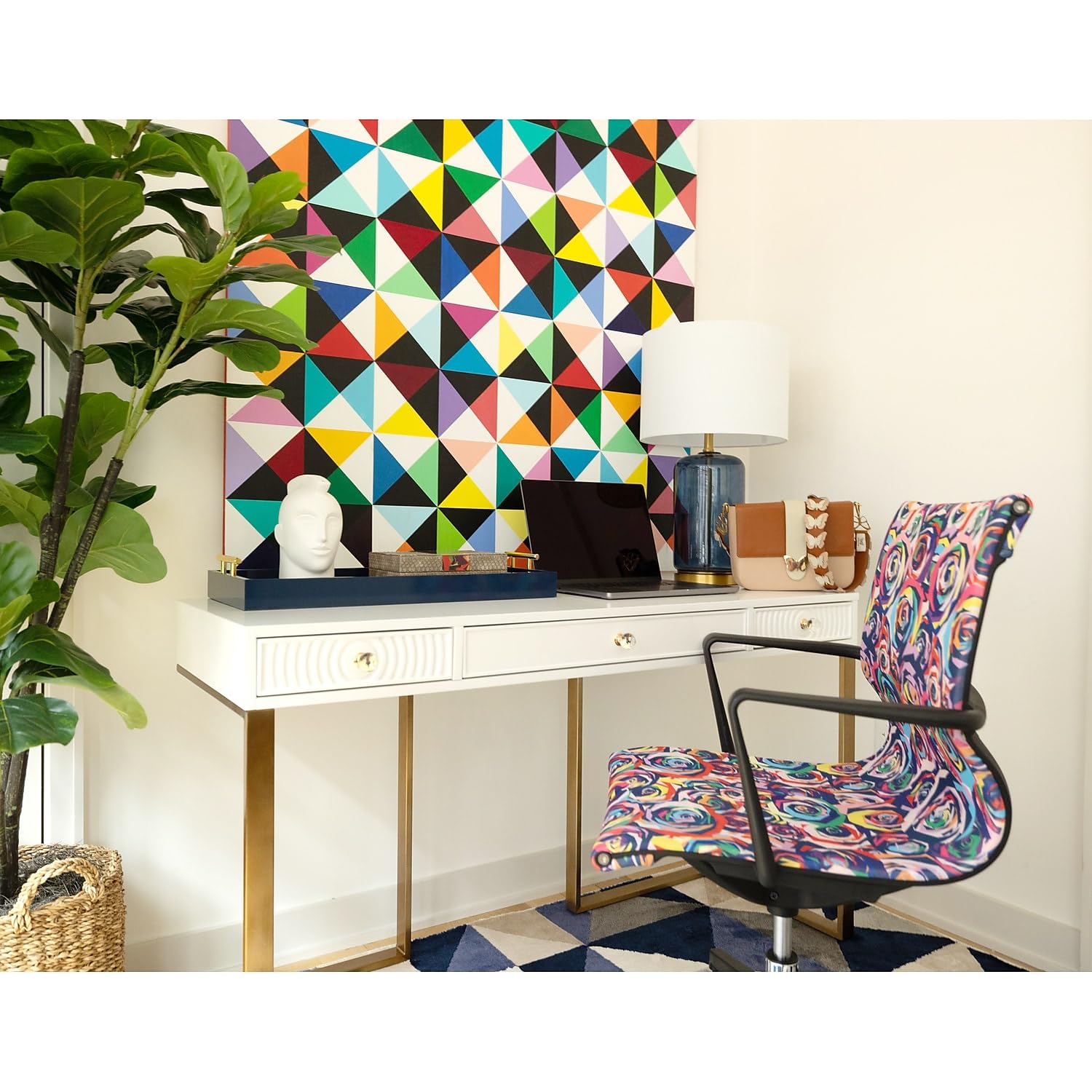 Eurotech Seating Elizabeth Sutton Collection Wynwood Multi Rose Task Chair - Ergonomic Nylon Office Desk Chair with Black Frame & Silver Accents - Perfect for Home Office, Study & Workspace