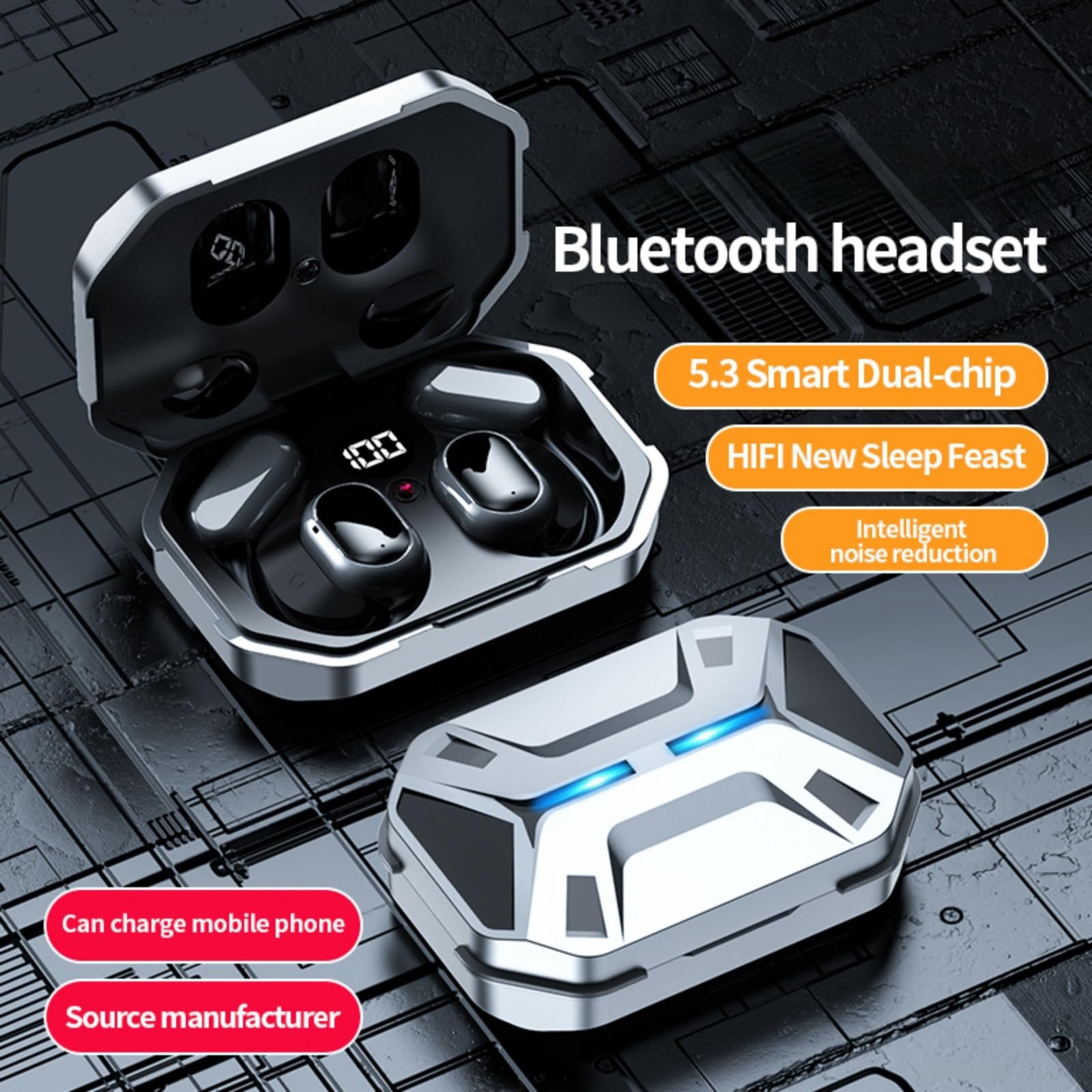 **Wireless Bluetooth Earbuds with 48H Playback, LED Display, Ear Hook & Smart Noise Cancellation – IPX7 Waterproof, Heavy Bass for Running, Gym, Workout & Outdoor Sports**