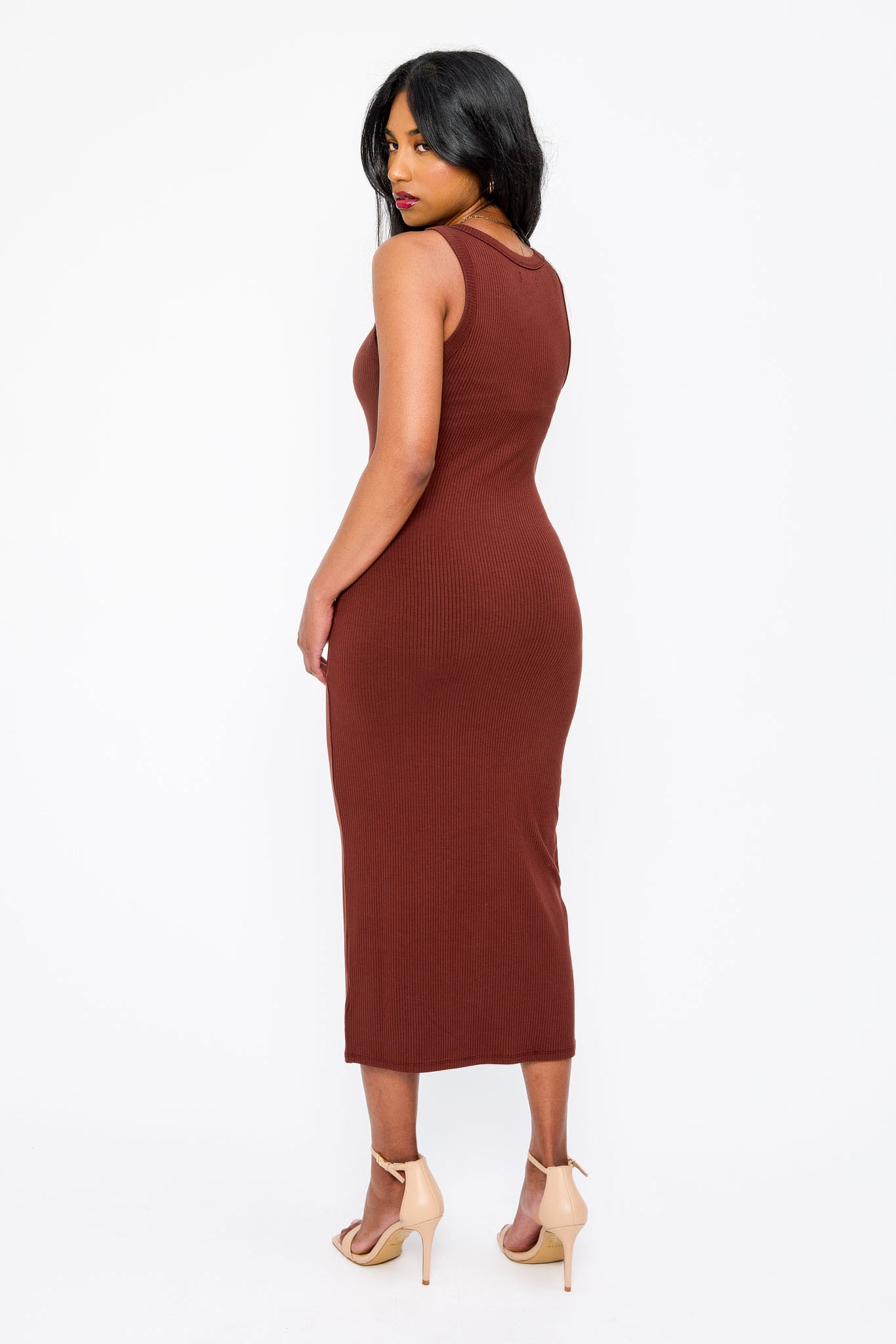 Ribbed Sleeveless Crew Neck Midi Tank Dress for Women - Summer Casual Stretchy Bodycon Dress for Beach, Party & Everyday Wear