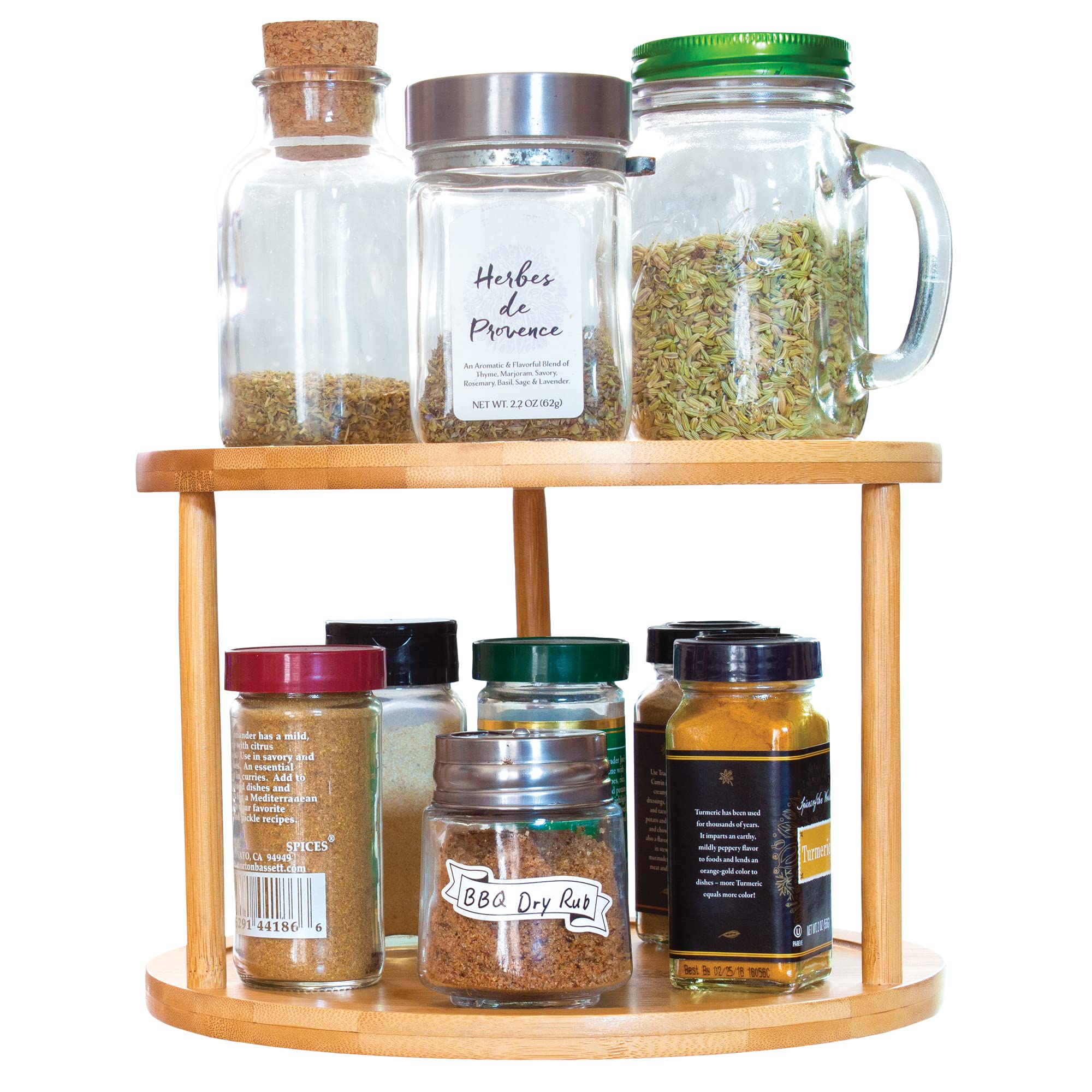 2-Tier Bamboo Lazy Susan Turntable Organizer for Kitchen Cabinet, Pantry, or Tabletop - Spice Rack, Condiment Holder, Makeup & Bathroom Storage - Perfect for Home Organization & Easy Access