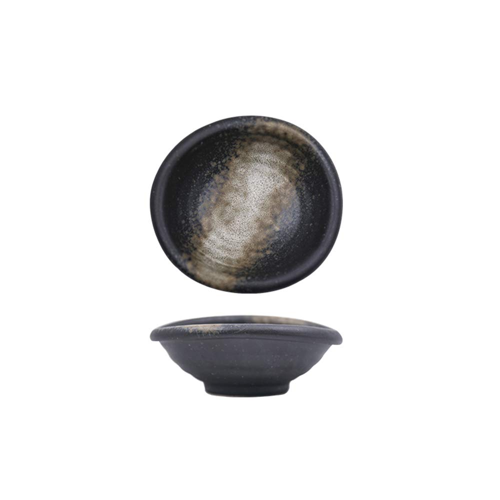 3.5 Inch Retro Style Black & Beige Porcelain Side Dish Bowls - Set of 5 Multipurpose Serving Bowls for Soy Sauce, Dipping Sauces, Seasonings - Perfect for Asian Dining, Sushi Restaurants, and Home Entertaining