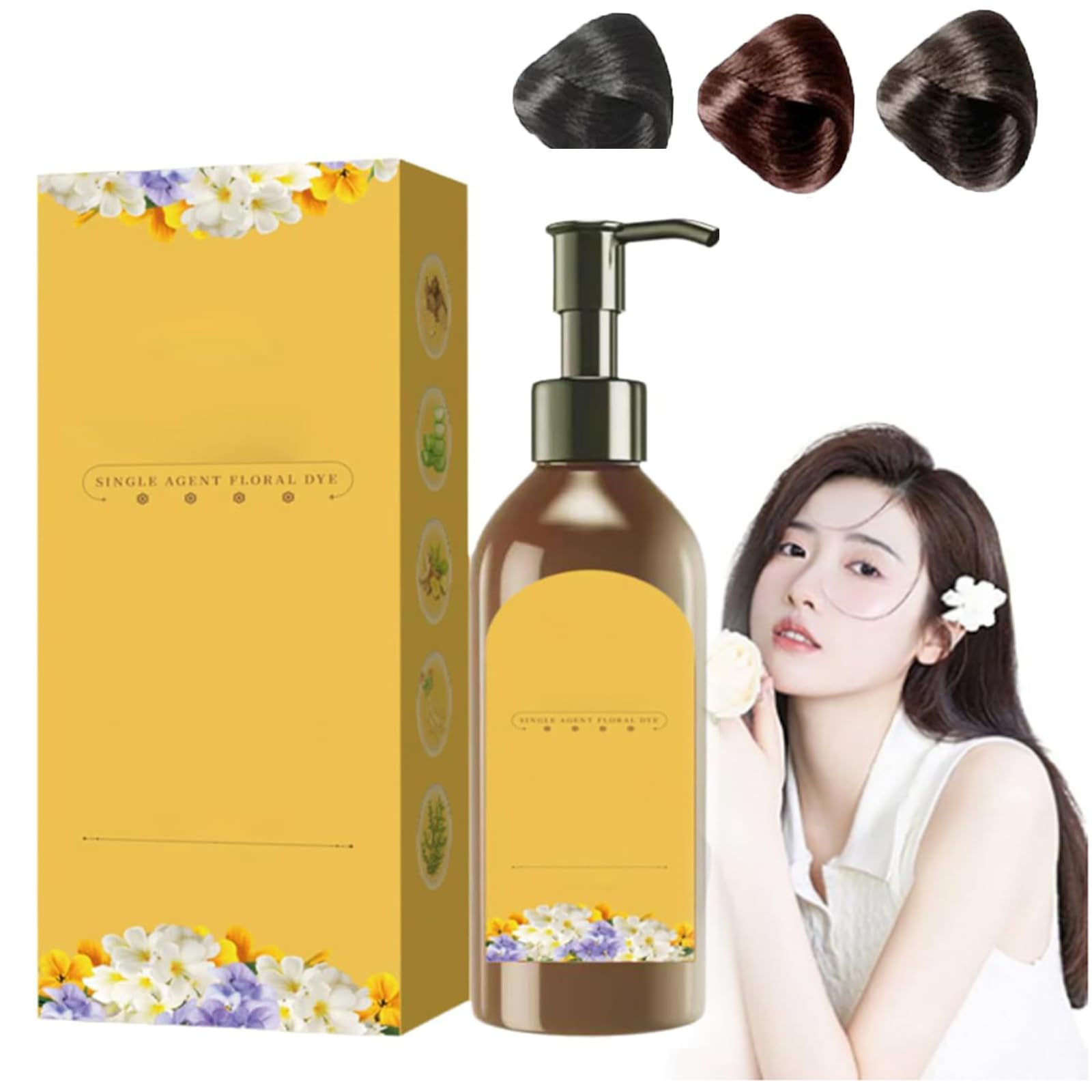Natural Plant-Based Hair Dye Shampoo with Floral Fragrance - Long Lasting Bubble Hair Color Cream with Botanical Extracts (1 Pack, Brown Black) | Gentle At-Home Hair Coloring for Women & Men