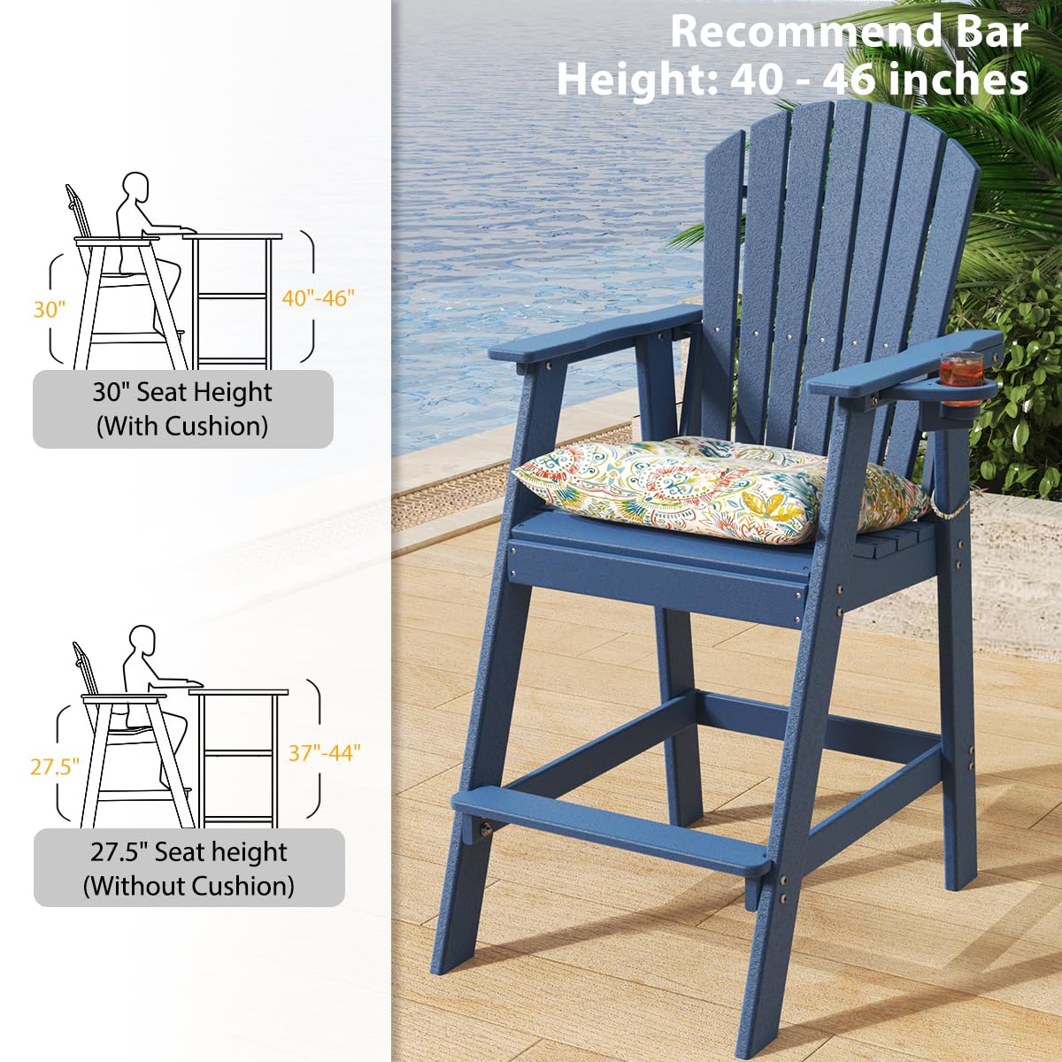 Premium Outdoor Adirondack Bar Stool - 30
