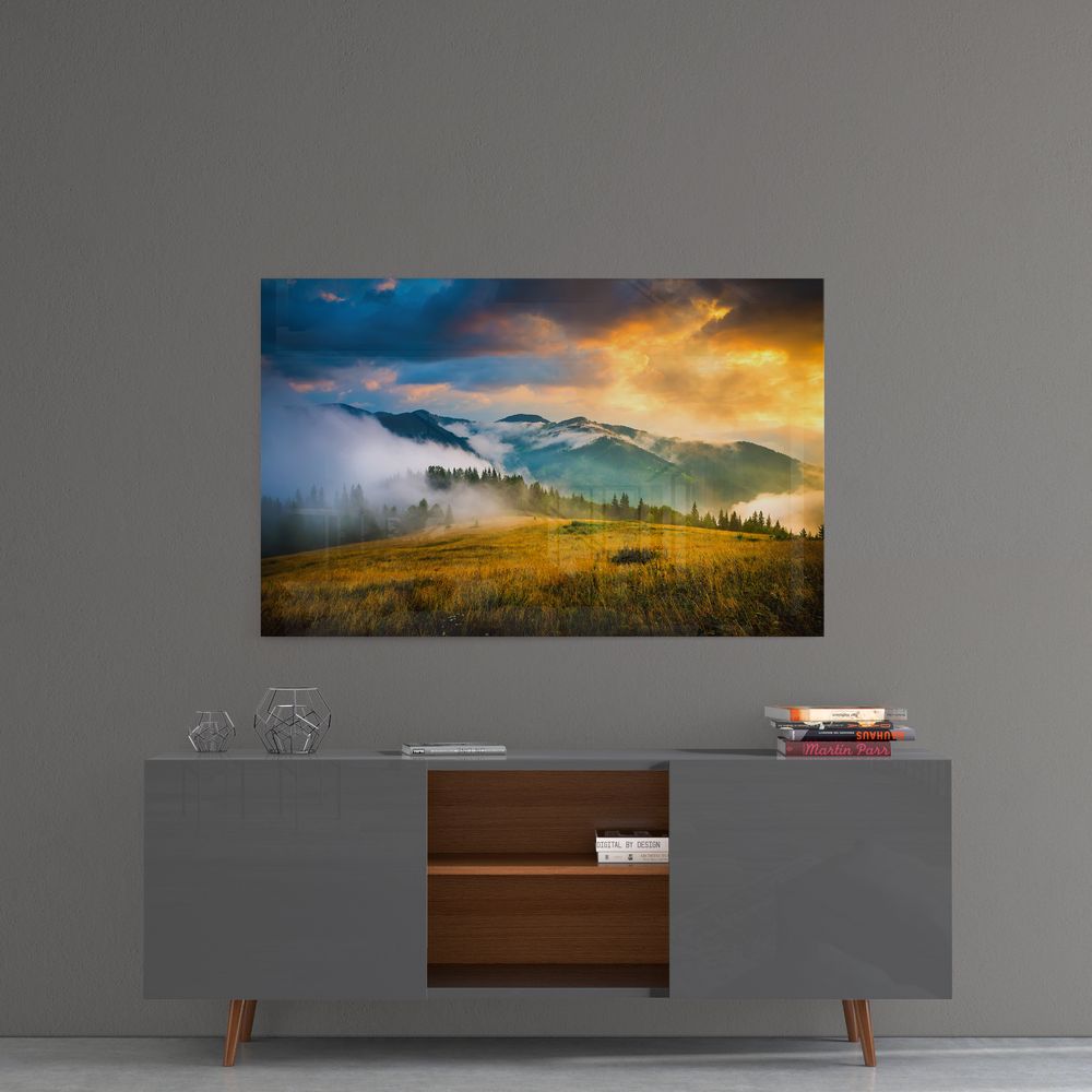 Mountain Glass Wall Art - Handmade Nature-Inspired Decor for Living Room, Bedroom & Office - Perfect for Home & Office Decor