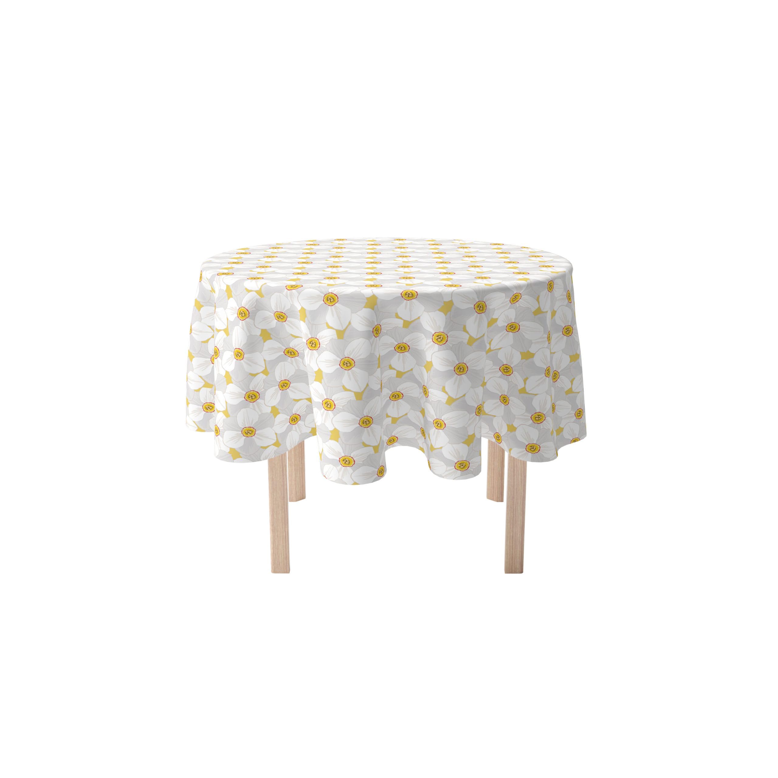 108 Inch Round Tablecloth - 100% Milliken Polyester Fabric with Large Petal Flowers Design - Machine Washable - Perfect for Dining Tables, Wedding Receptions & Outdoor Events