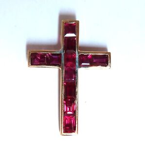 3.50ct Natural Ruby Cross Pendant in 14kt Gold with Channel-Set Baguette Diamonds - Elegant Religious Jewelry for Baptism, Confirmation & Special Occasions