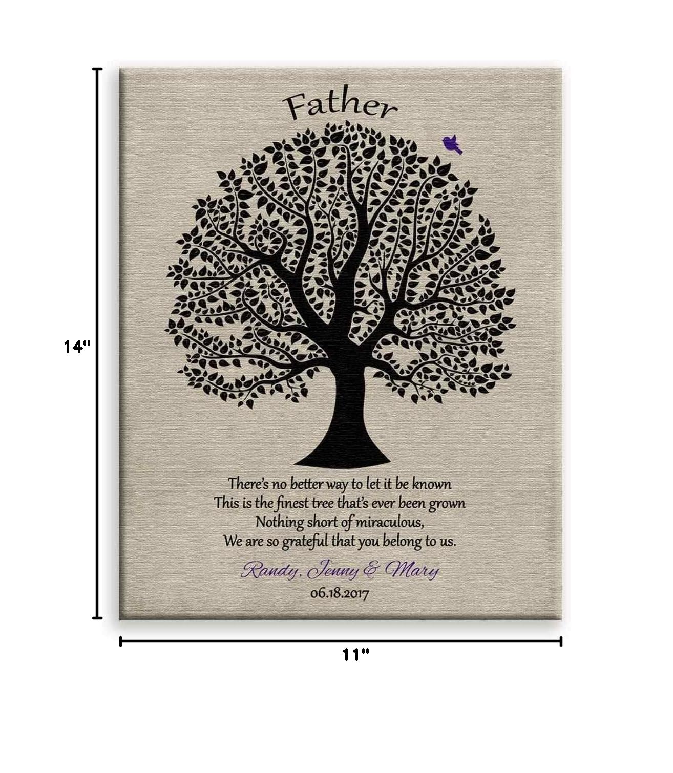 11x14 Personalized Mounted Canvas Art Print - Custom Father's Day Poem Gift for Dad from Daughter or Son, Birthday Present for Pop - With Gift Wrapping LTC-C1463 - Perfect for Home Decor, Office Display & Special Occasions
