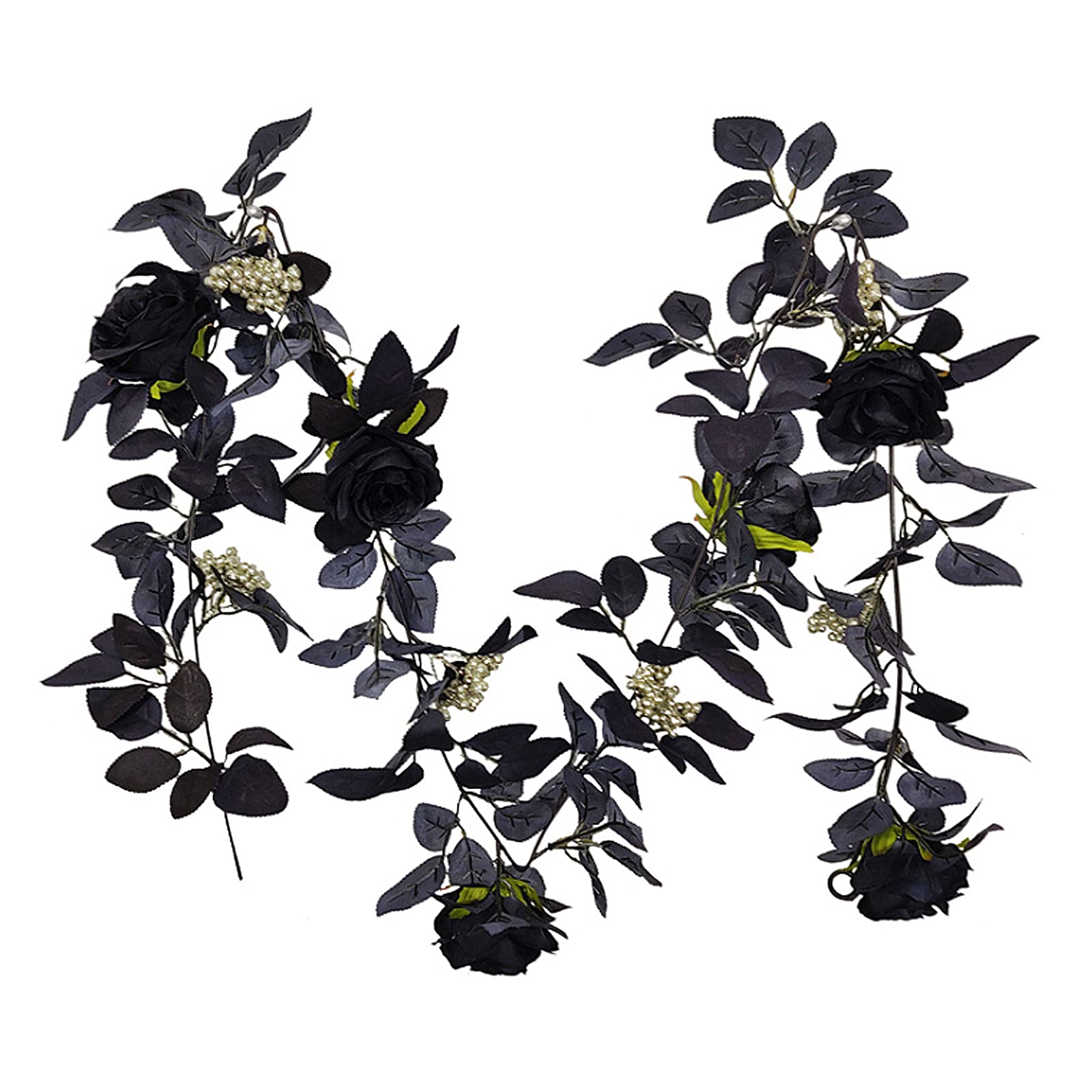 180cm Artificial Black Rose Vine with Berries - Halloween Hanging Flower Garland for Table Centerpiece, Fireplace Decor, Door Frame Backdrop - Perfect for Gothic Weddings, Spooky Party Decorations & Home Halloween Displays