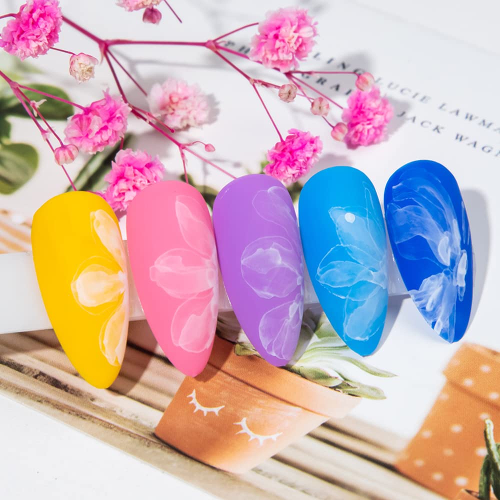 White Marble Watercolor Gel Nail Polish - DIY Flower Nail Art for Home Manicure