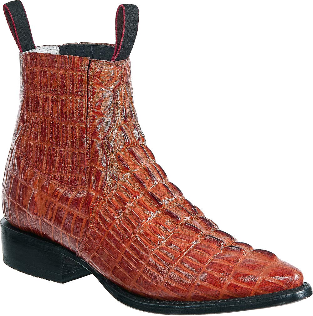 Men's Genuine Leather Cowboy Boots - Crocodile & Alligator Print Western Ankle Boots with J-Toe for Rodeo, Country Dance & Casual Wear