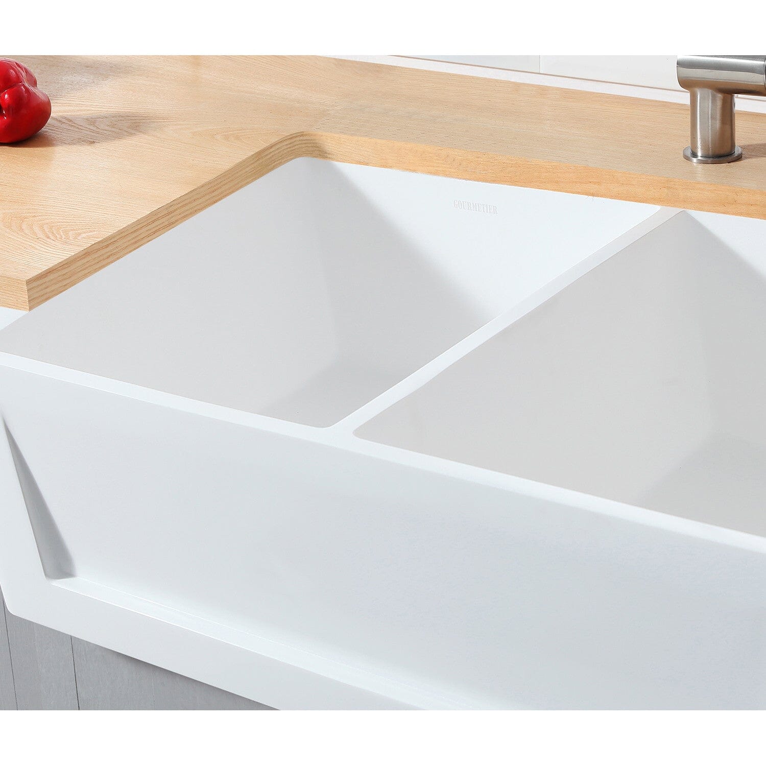 Arcticstone 33 Inch White Farmhouse Kitchen Sink - Solid Surface Apron Front Double Bowl with 2 Strainers | Perfect for Modern Farmhouse, Rustic & Country Style Kitchens