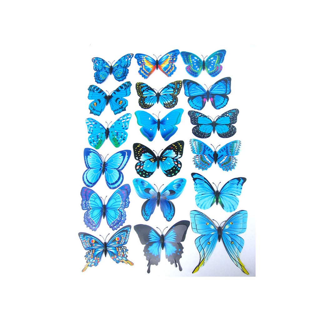 3D Butterfly Wall Stickers - 12 Pack Blue Fridge Magnets & Room Decals for Home Decor, Kids Bedroom, Nursery Art | Waterproof Removable Decorative Appliques for Walls, Doors, Furniture & Appliances